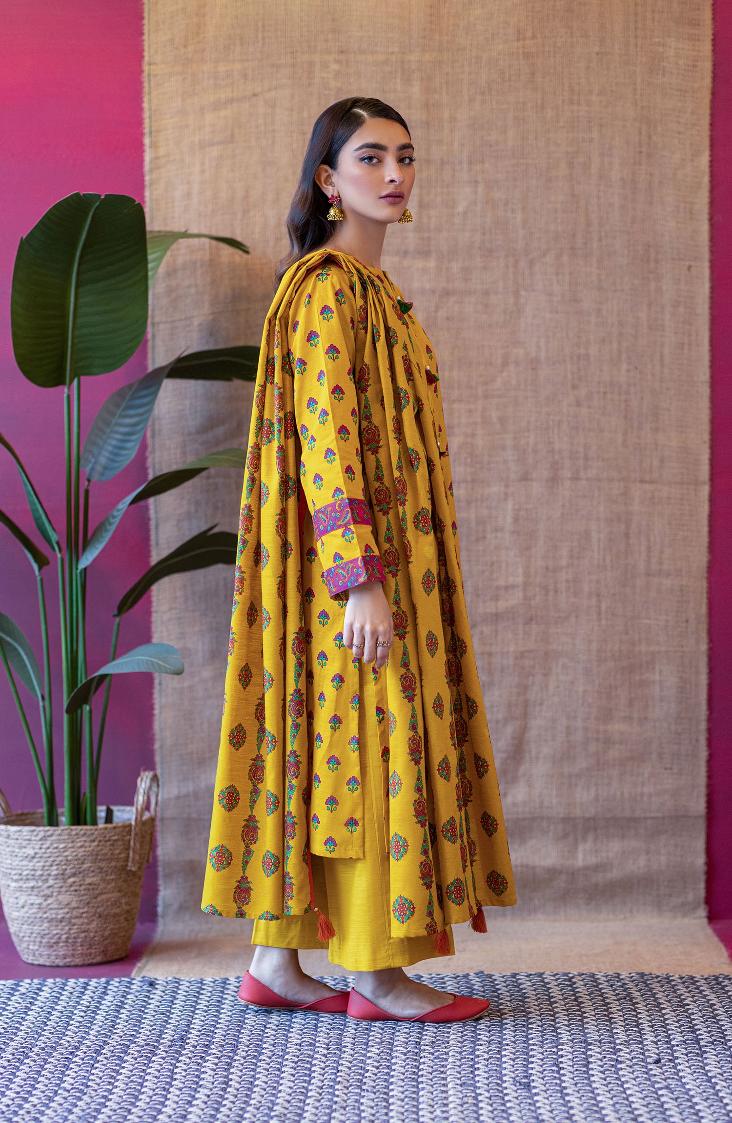 OTL-22-239/U YELLOW KHADDAR  UNSTITCHED SHIRT DUPATTA PANTS