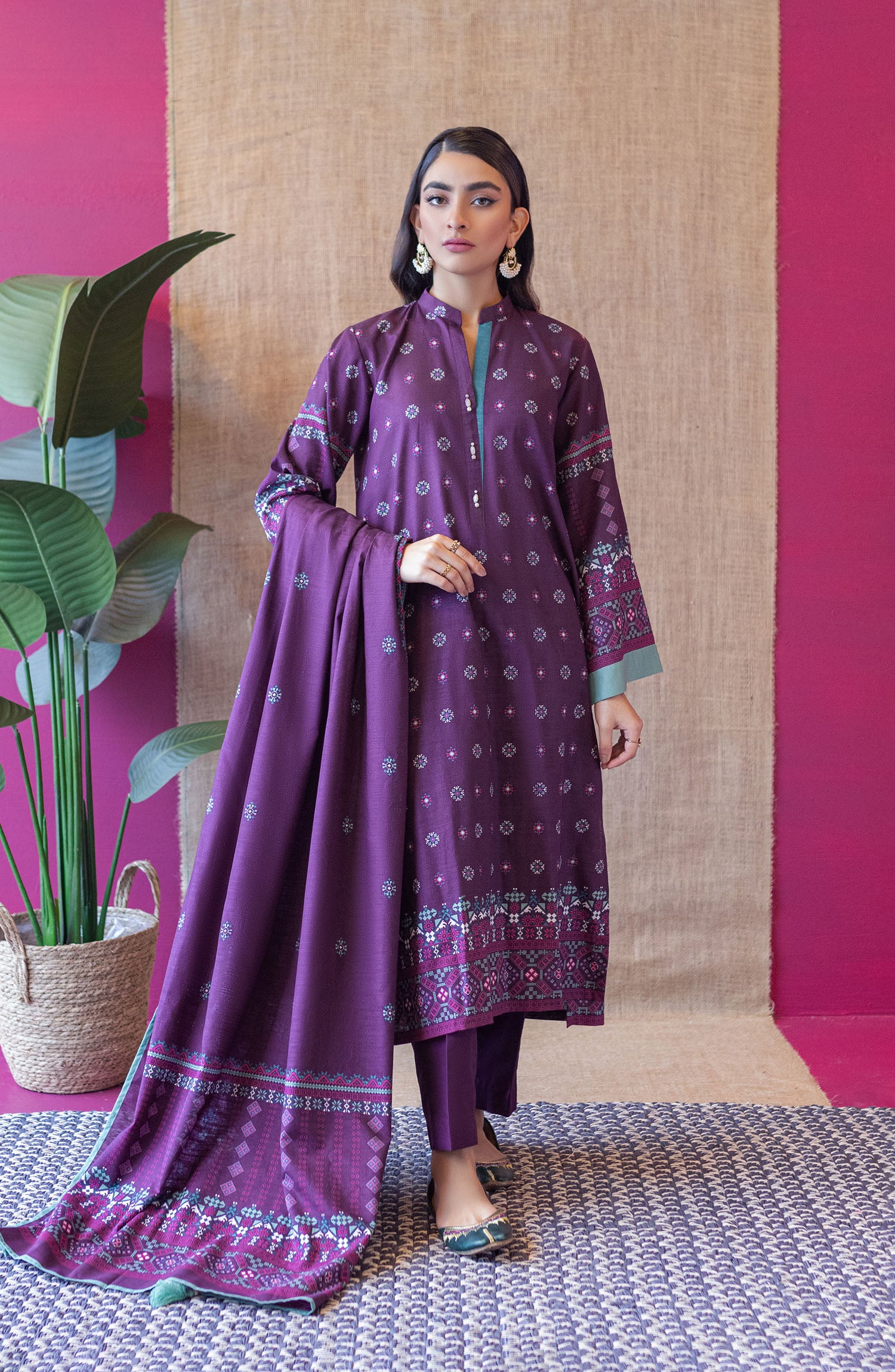 OTL-22-147/U PURPLE KHADDAR  UNSTITCHED SHIRT DUPATTA PANTS