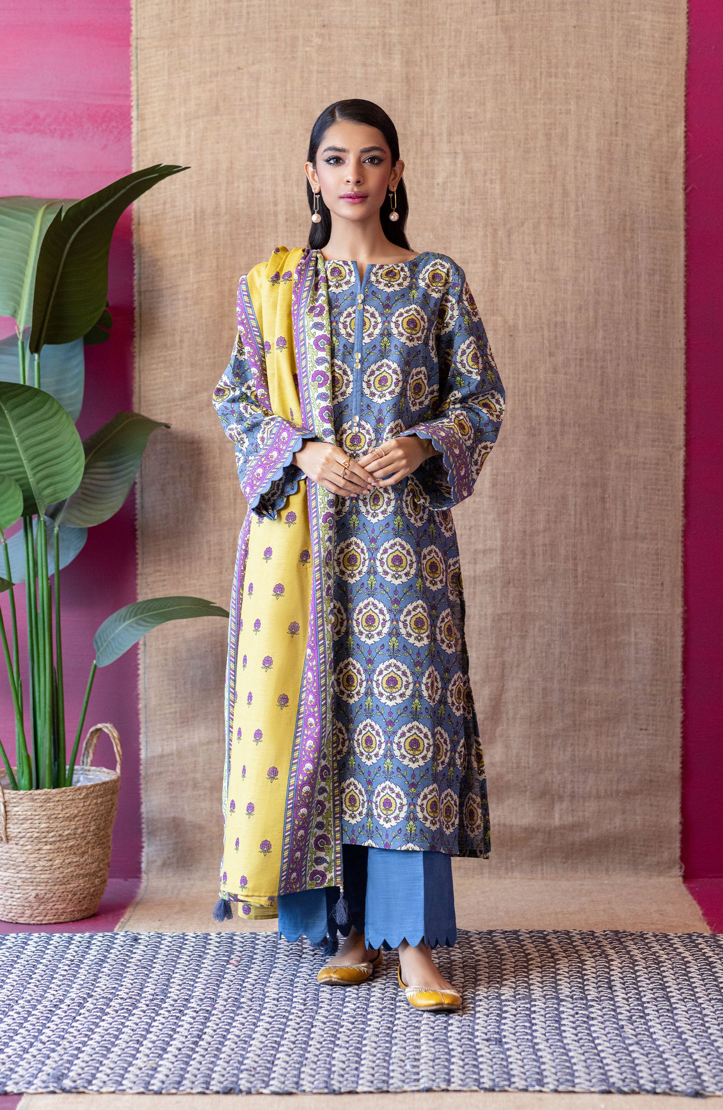 OTL-22-237/U BLUE KHADDAR  UNSTITCHED SHIRT DUPATTA PANTS