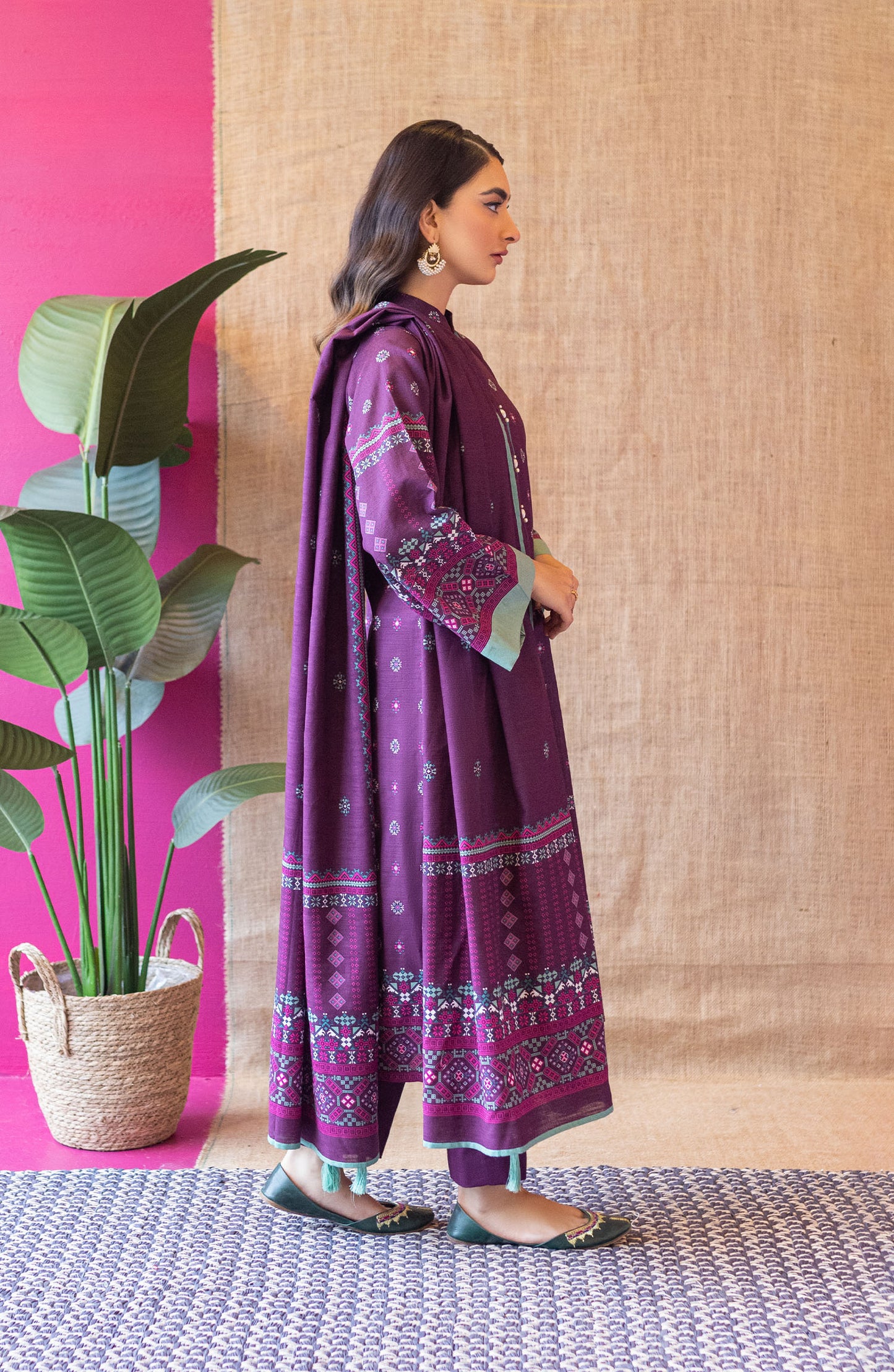 OTL-22-147/U PURPLE KHADDAR  UNSTITCHED SHIRT DUPATTA PANTS