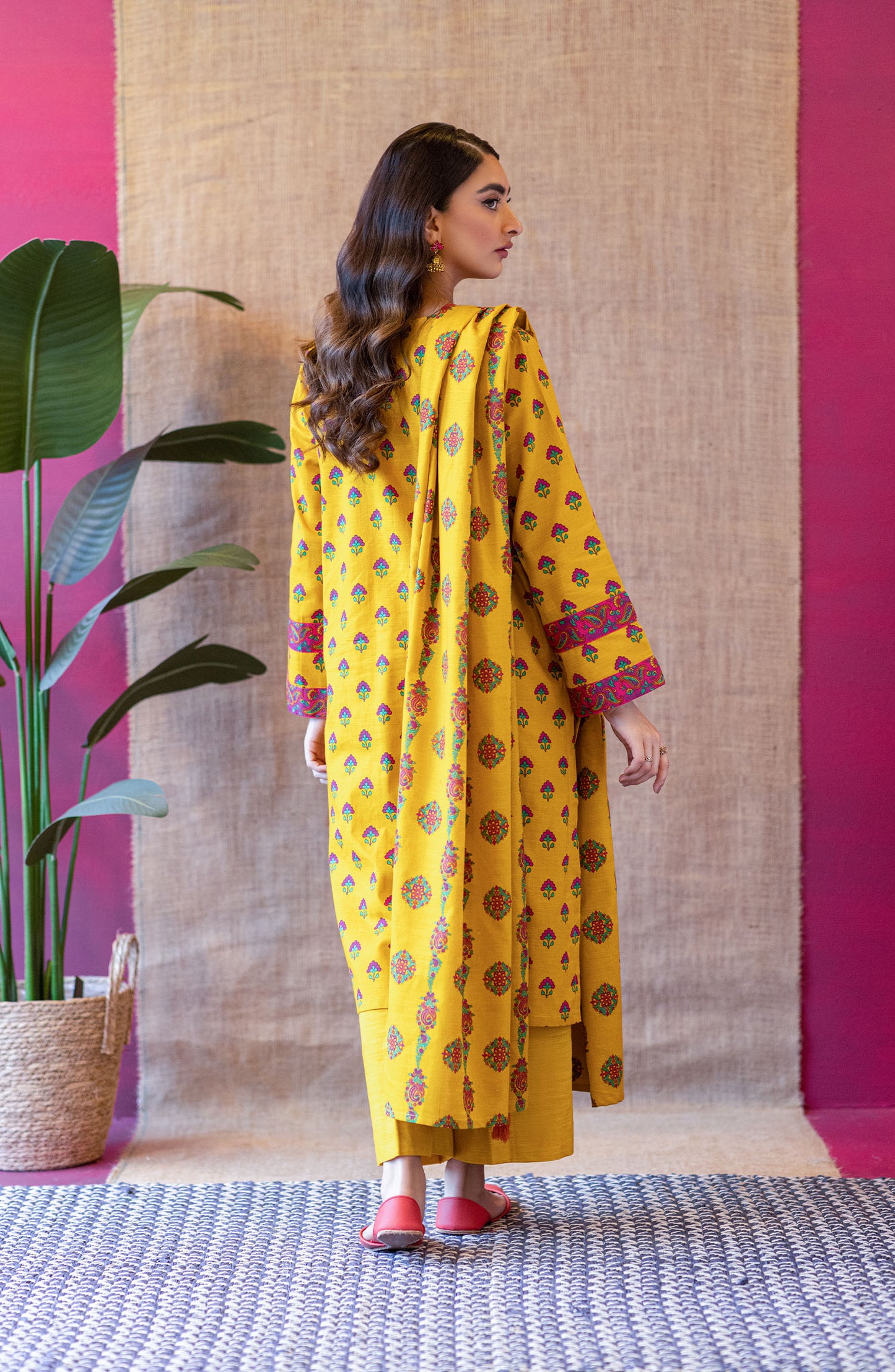 OTL-22-239/U YELLOW KHADDAR  UNSTITCHED SHIRT DUPATTA PANTS