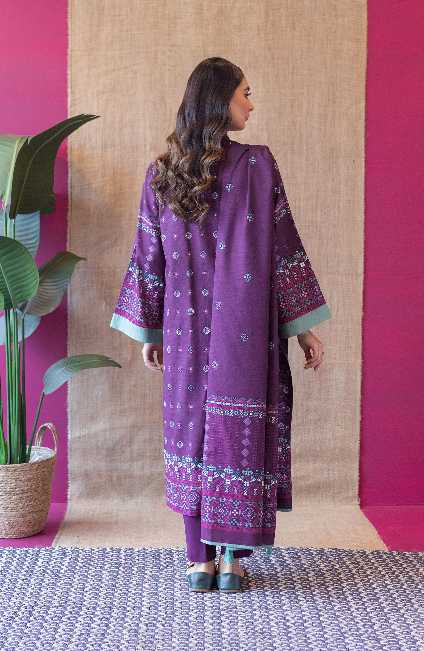 OTL-22-147/U PURPLE KHADDAR  UNSTITCHED SHIRT DUPATTA PANTS