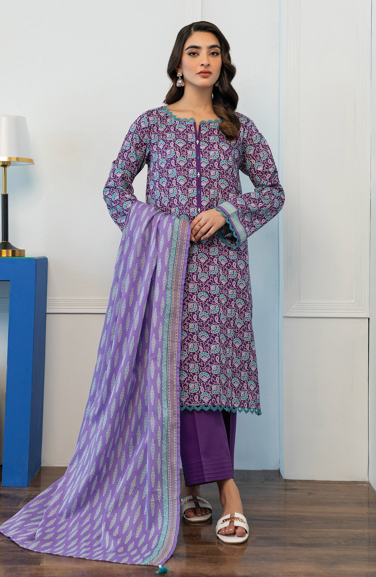 OTL-23-082/U PURPLE LAWN  UNSTITCHED SHIRT DUPATTA PANTS