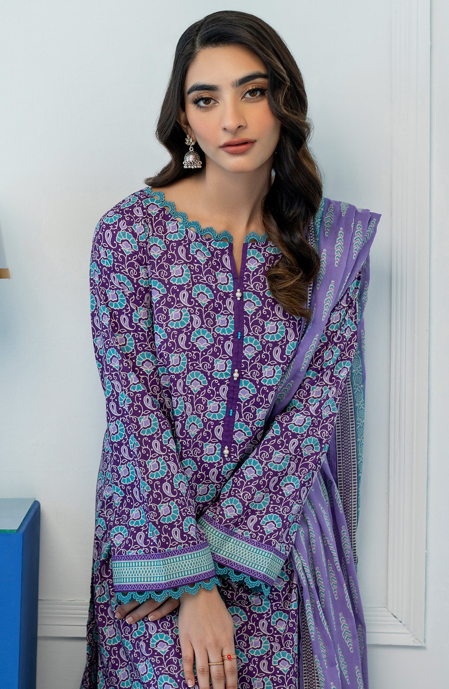 OTL-23-082/U PURPLE LAWN  UNSTITCHED SHIRT DUPATTA PANTS