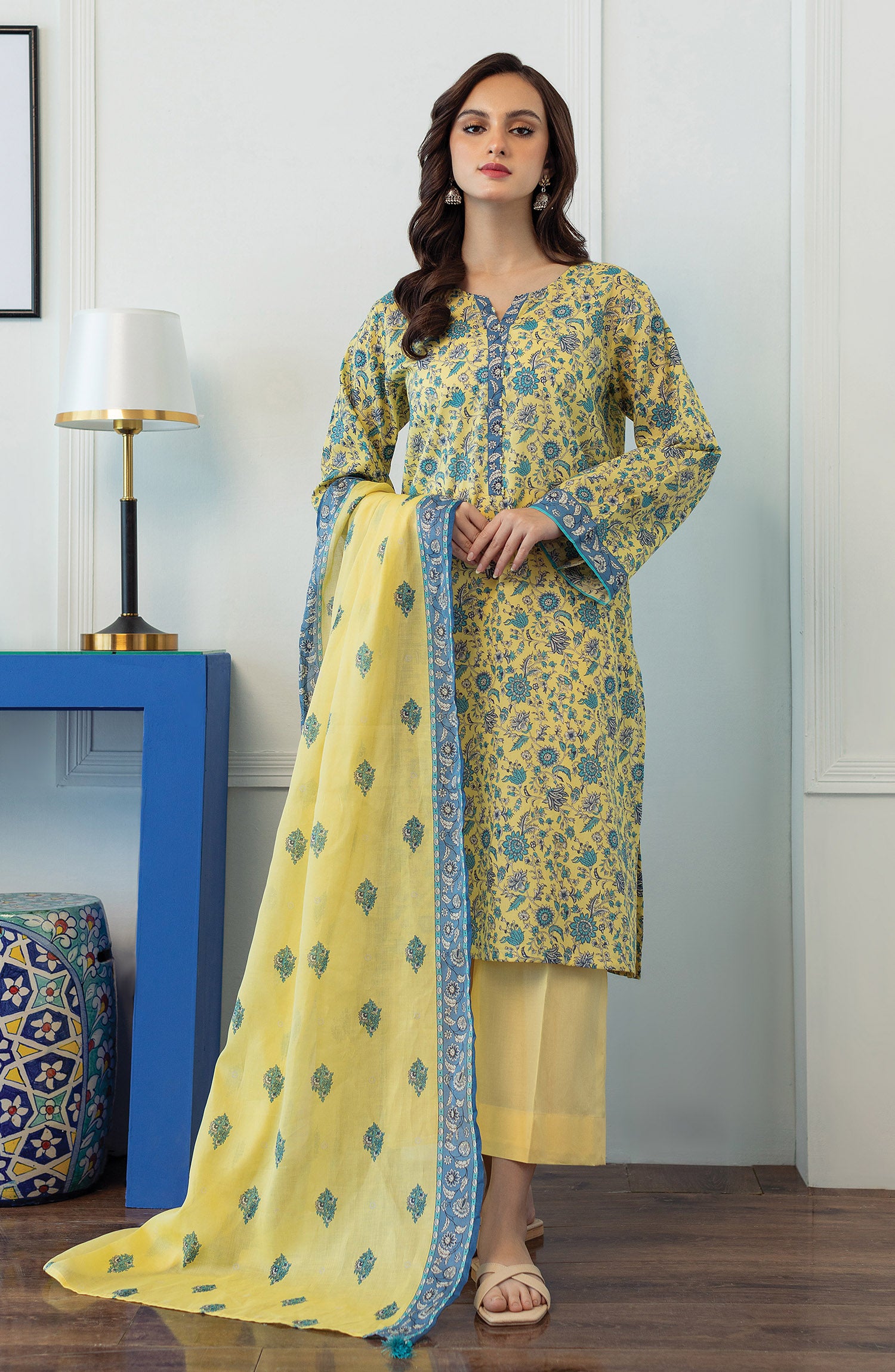 OTL-23-075/U YELLOW LAWN  UNSTITCHED SHIRT DUPATTA PANTS