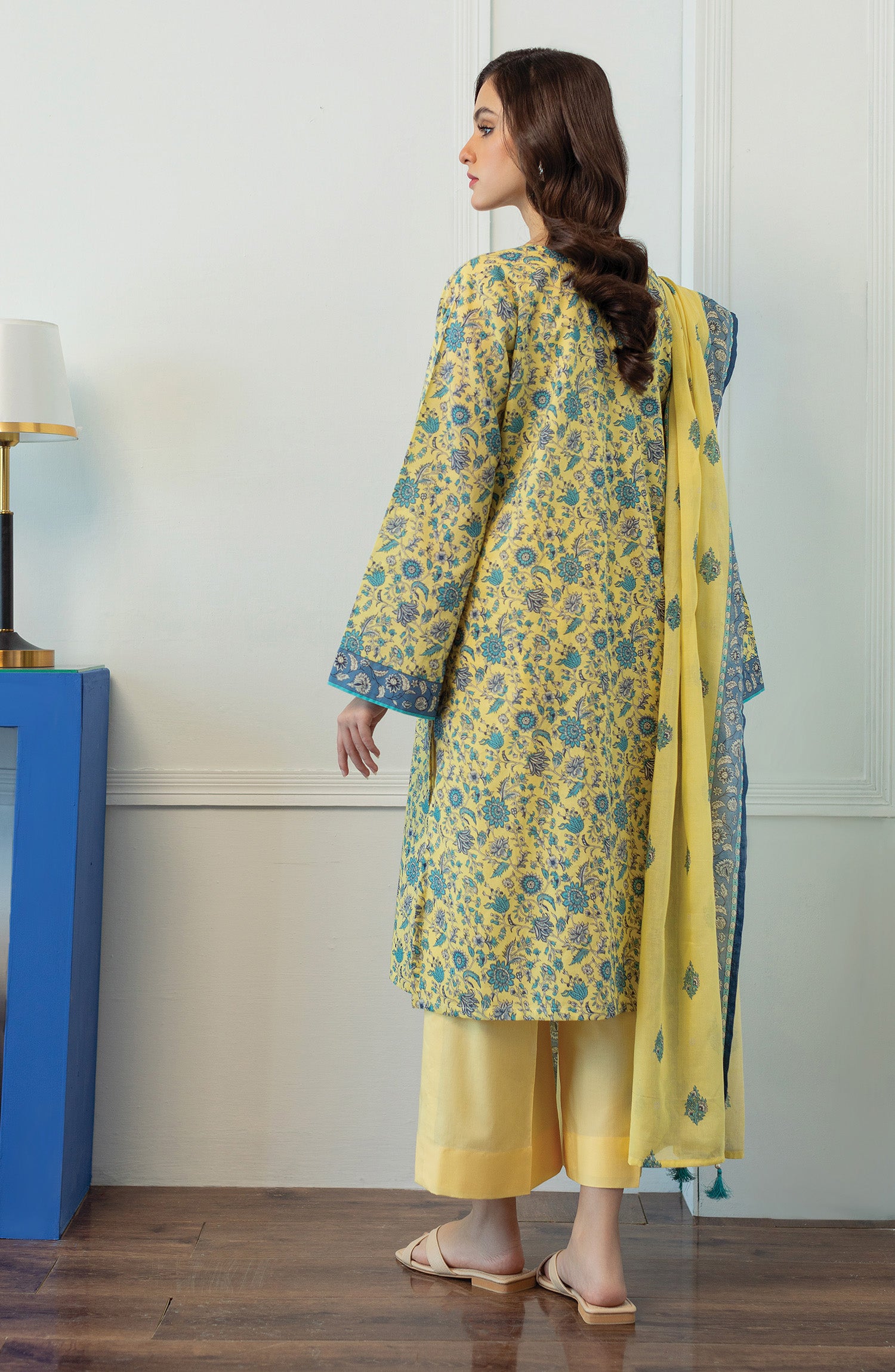 OTL-23-075/U YELLOW LAWN  UNSTITCHED SHIRT DUPATTA PANTS