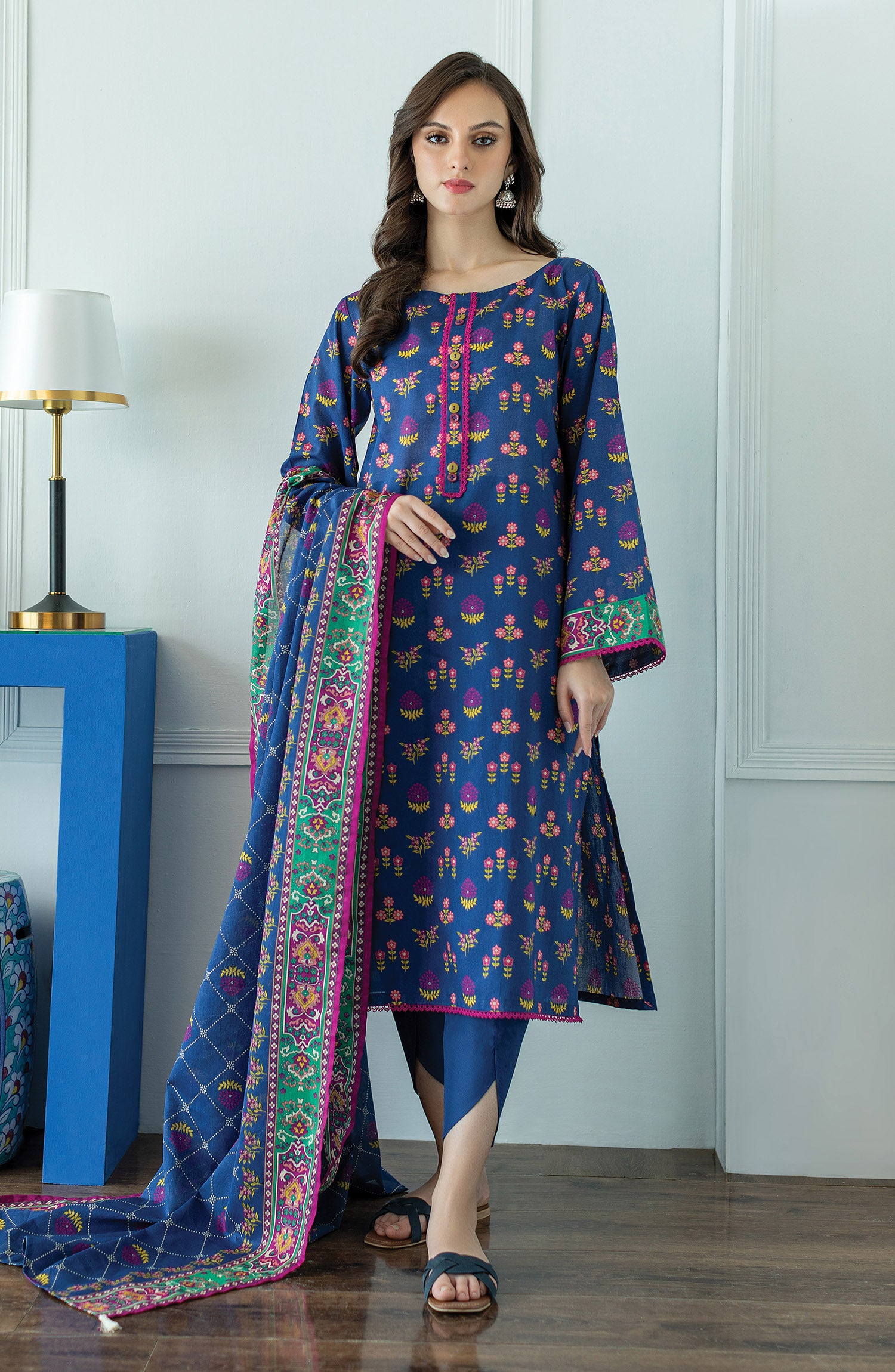 OTL-23-084/U BLUE LAWN  UNSTITCHED SHIRT DUPATTA PANTS