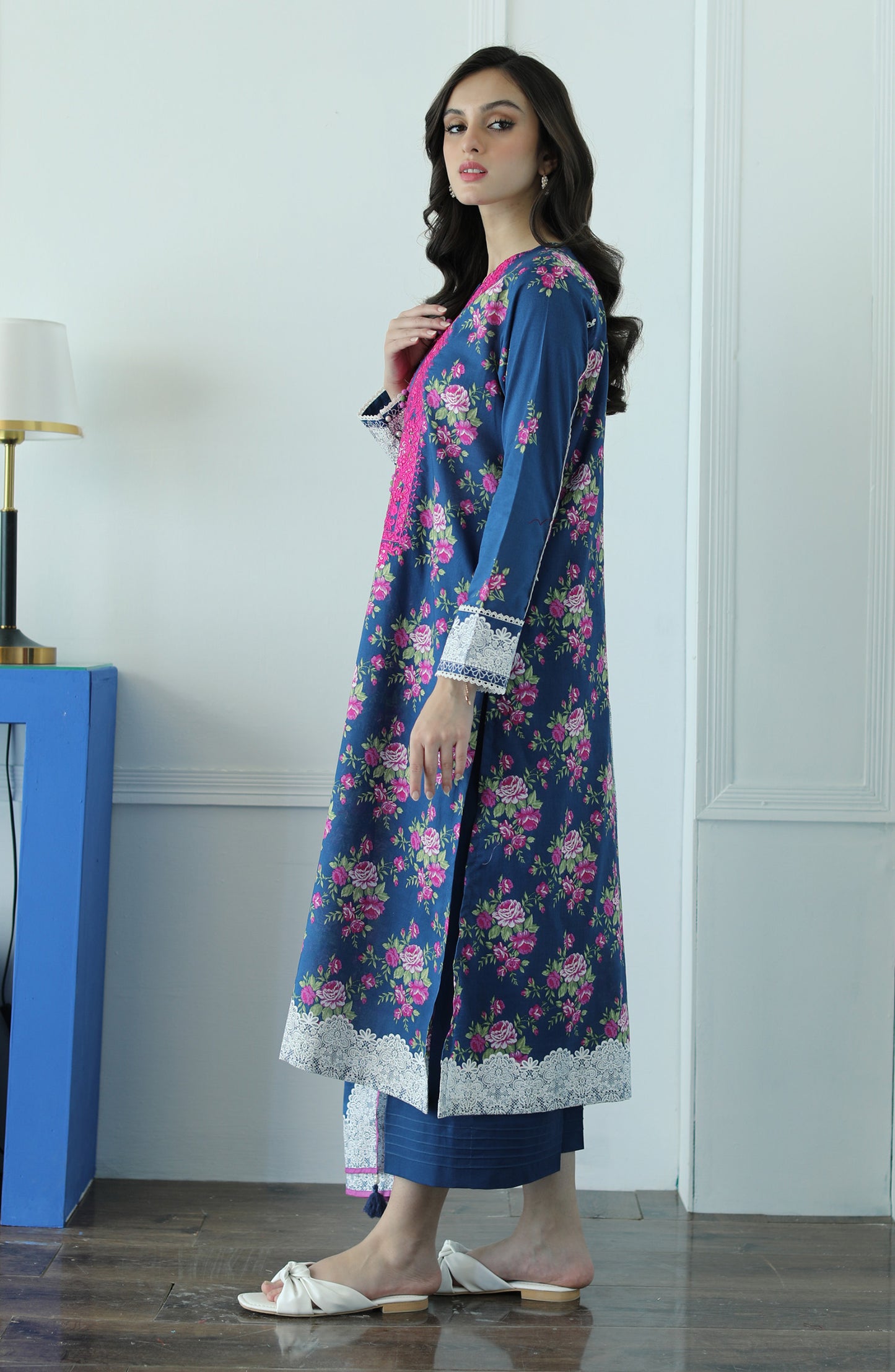 OTL-23-015/U NAVY BLUE LAWN  UNSTITCHED SHIRT DUPATTA PANTS