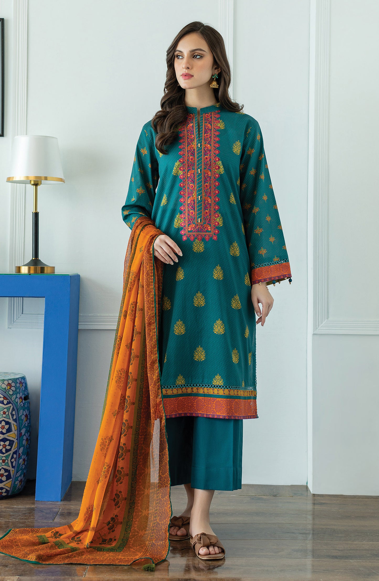 OTL-23-035/U TEAL LAWN  UNSTITCHED SHIRT DUPATTA PANTS