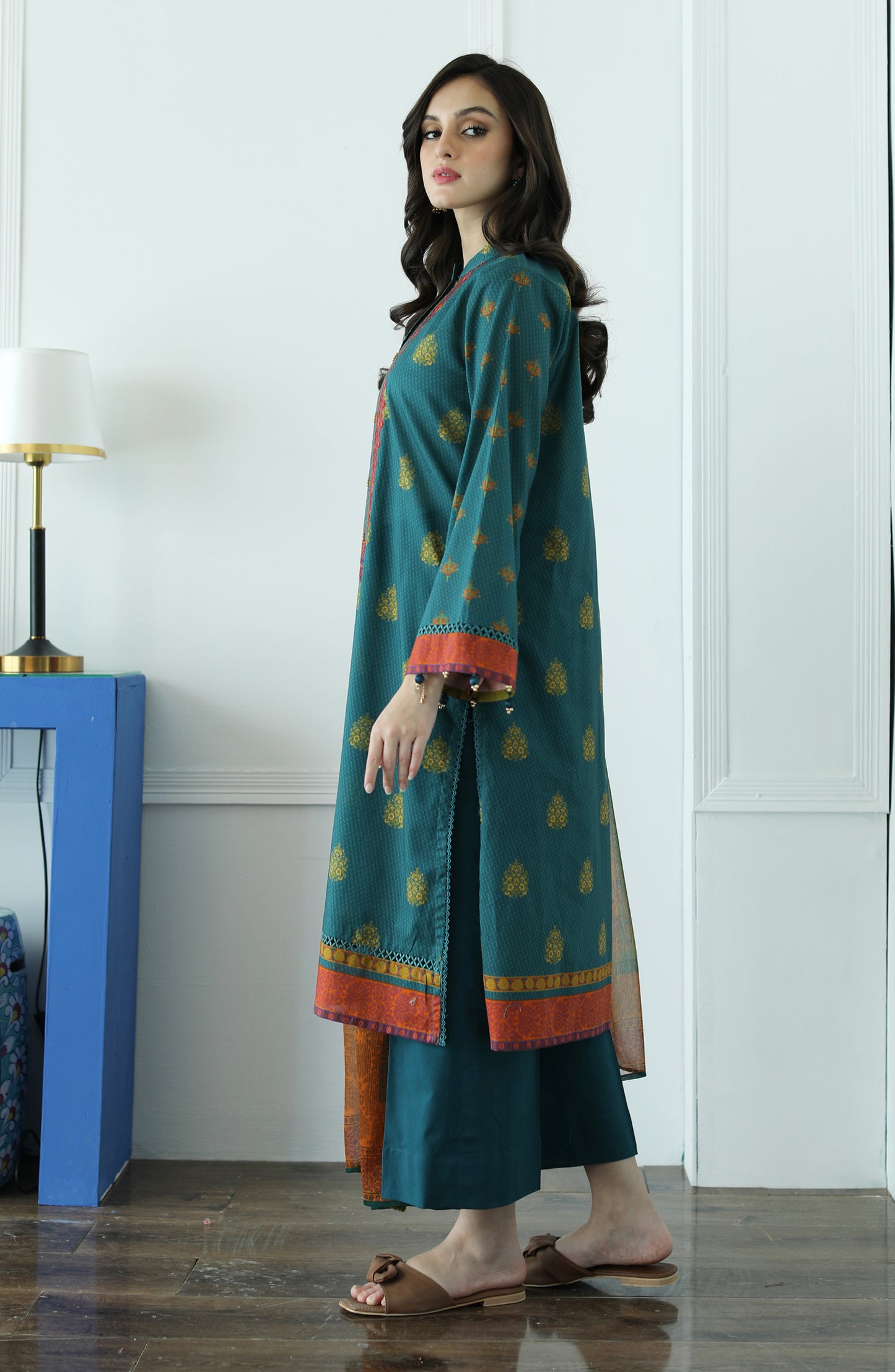 OTL-23-035/U TEAL LAWN  UNSTITCHED SHIRT DUPATTA PANTS