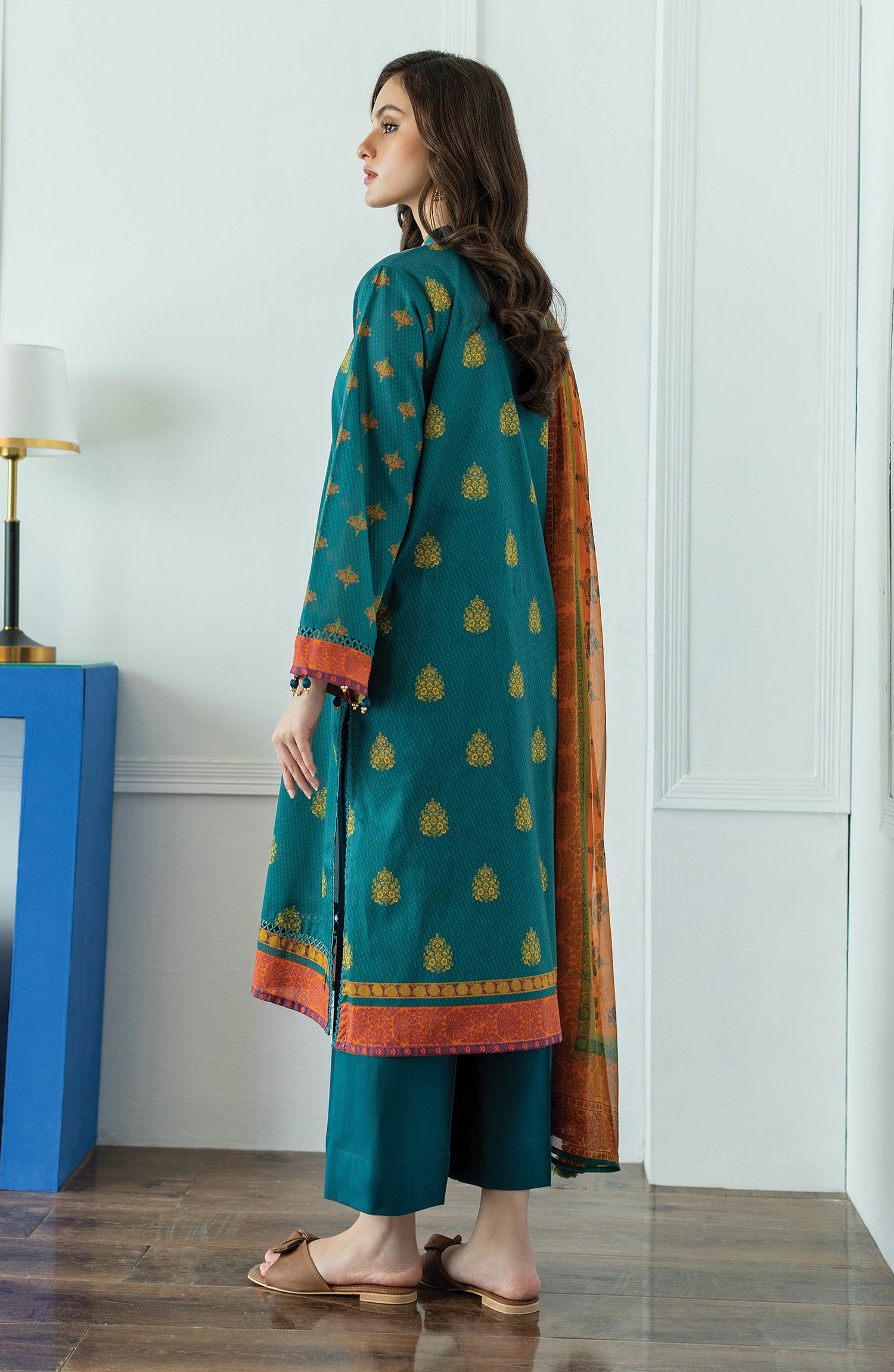 OTL-23-035/U TEAL LAWN  UNSTITCHED SHIRT DUPATTA PANTS