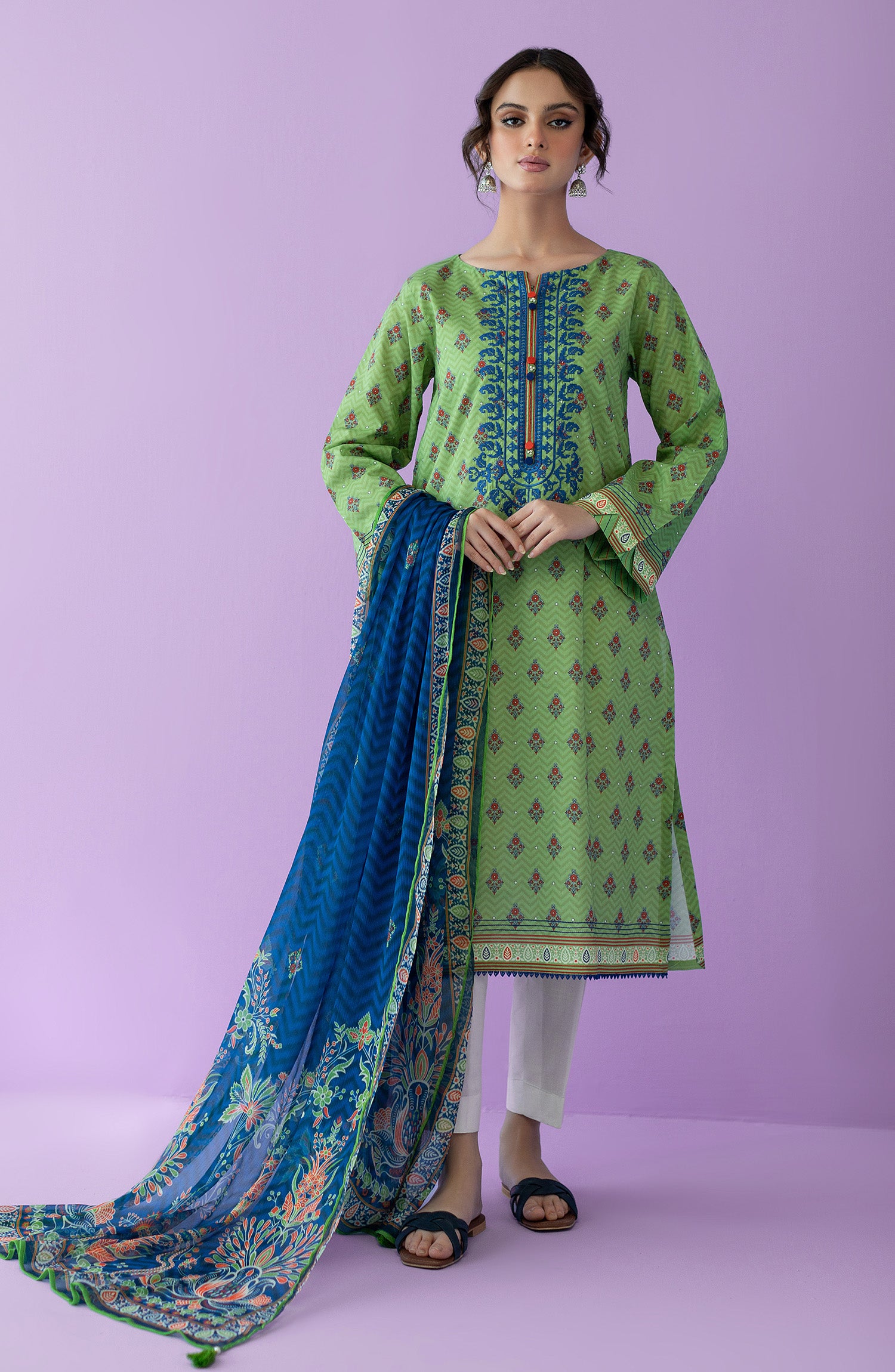 NRDS-23-005/U L.GREEN LAWN  UNSTITCHED SHIRT DUPATTA