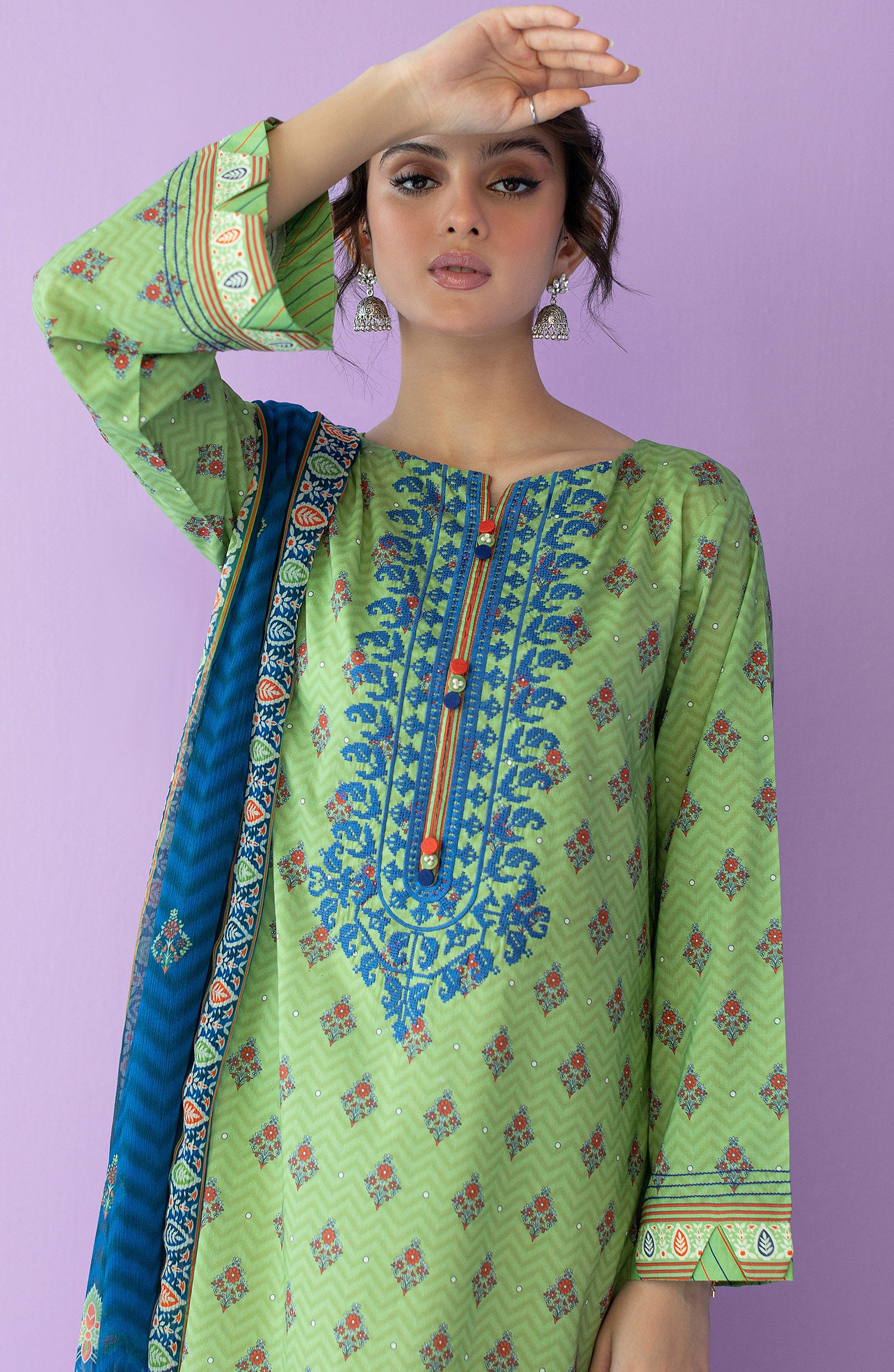 NRDS-23-005/U L.GREEN LAWN  UNSTITCHED SHIRT DUPATTA