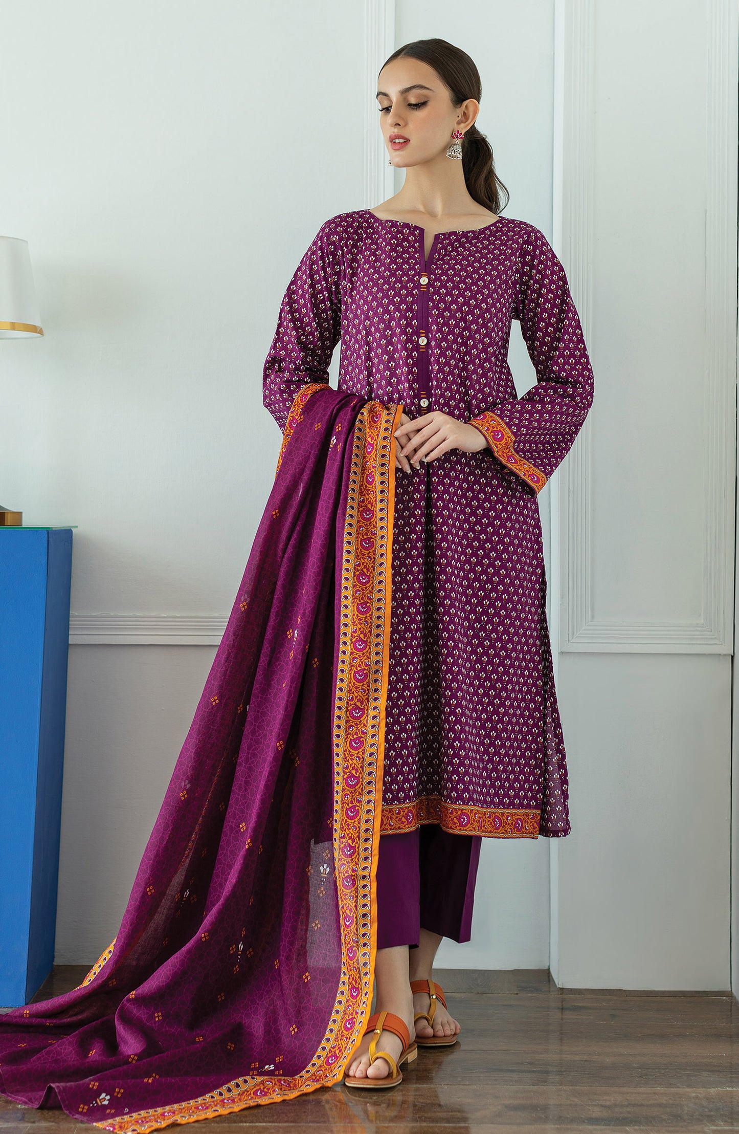 OTL-23-259/U PURPLE LAWN  UNSTITCHED SHIRT DUPATTA PANTS