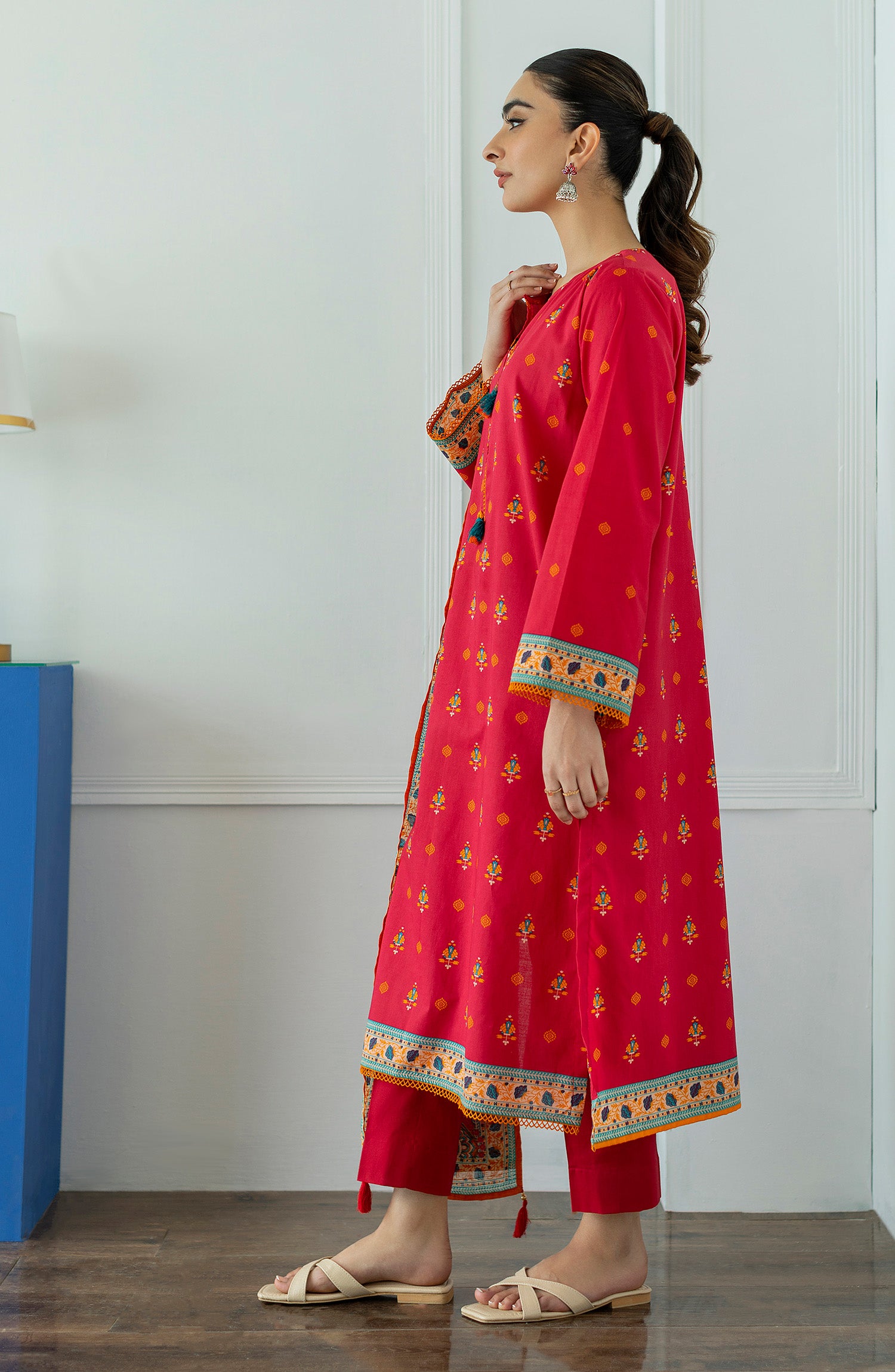 OTL-23-253/U RED LAWN  UNSTITCHED SHIRT DUPATTA PANTS