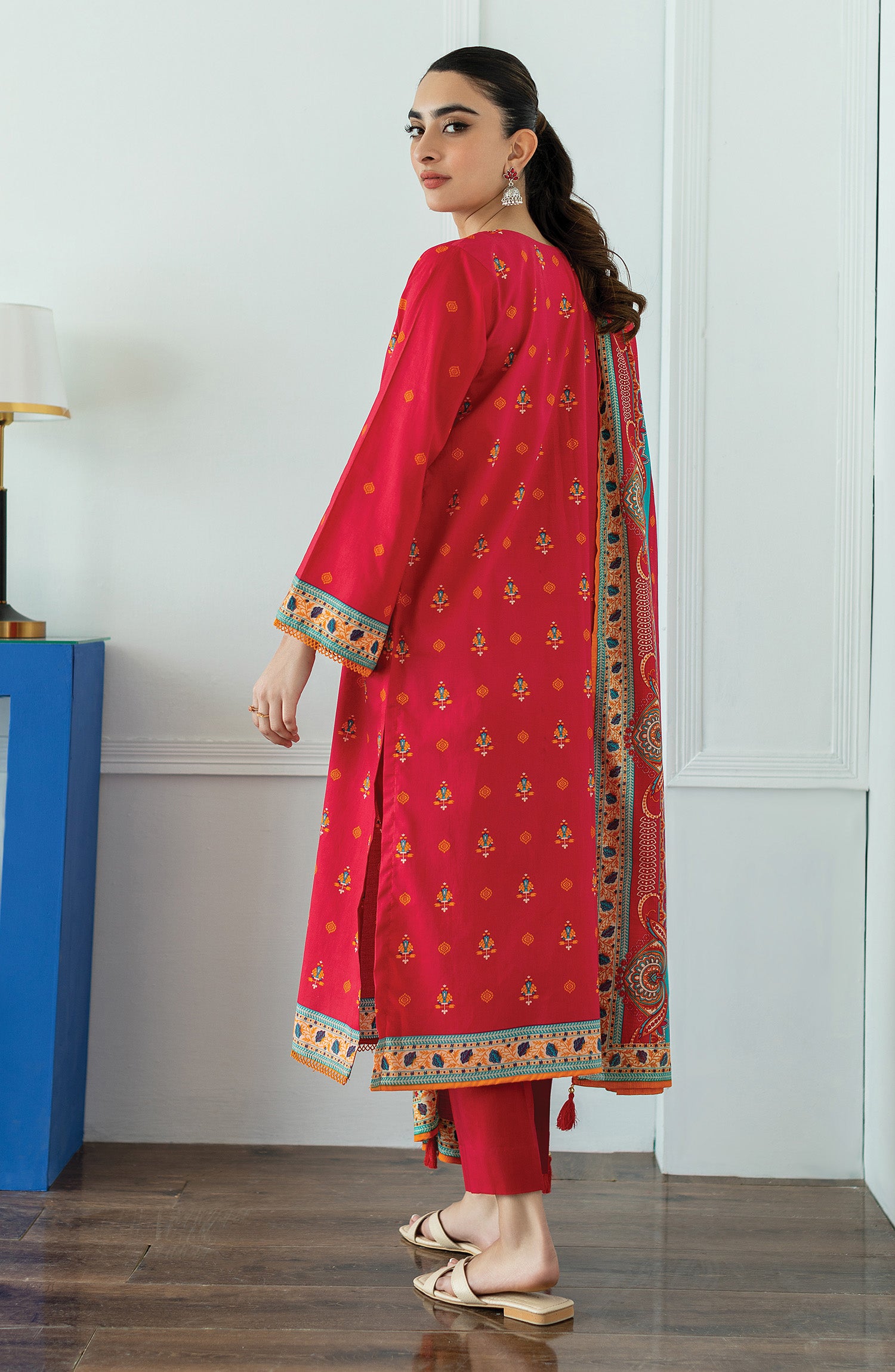 OTL-23-253/U RED LAWN  UNSTITCHED SHIRT DUPATTA PANTS