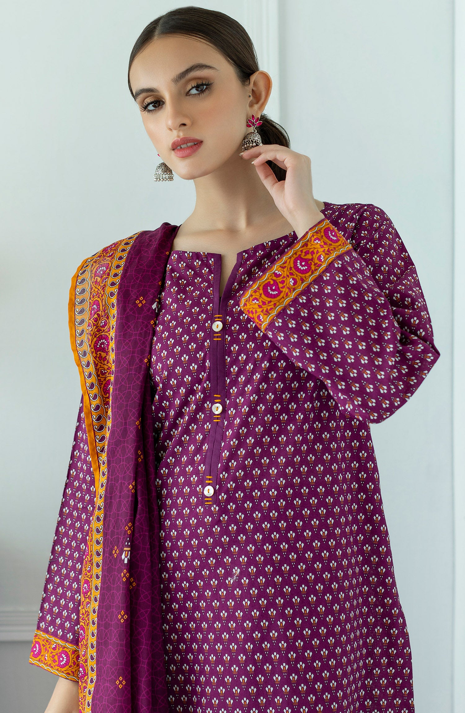 OTL-23-259/U PURPLE LAWN  UNSTITCHED SHIRT DUPATTA PANTS