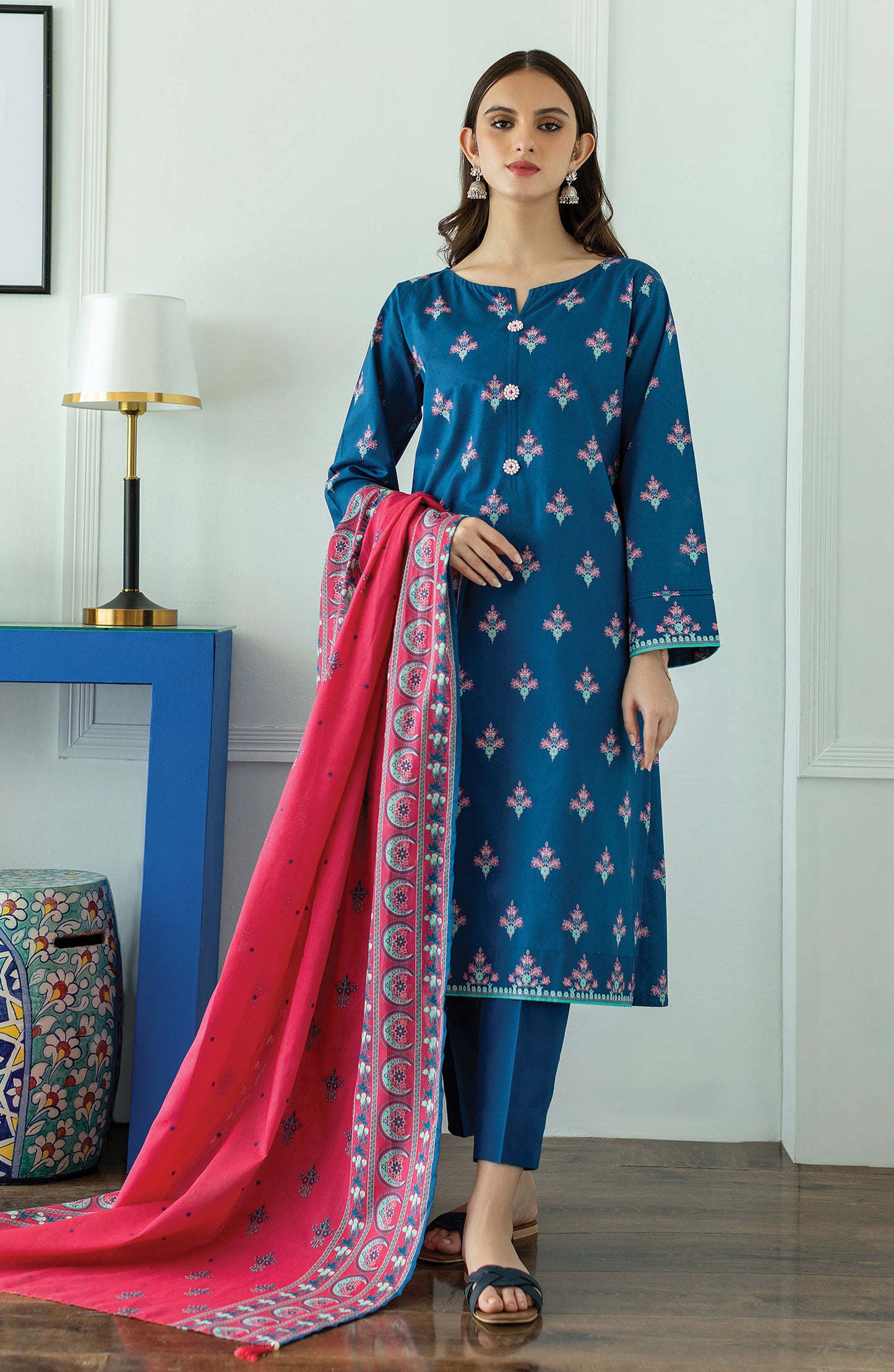 OTL-23-017/U BLUE LAWN  UNSTITCHED SHIRT DUPATTA PANTS