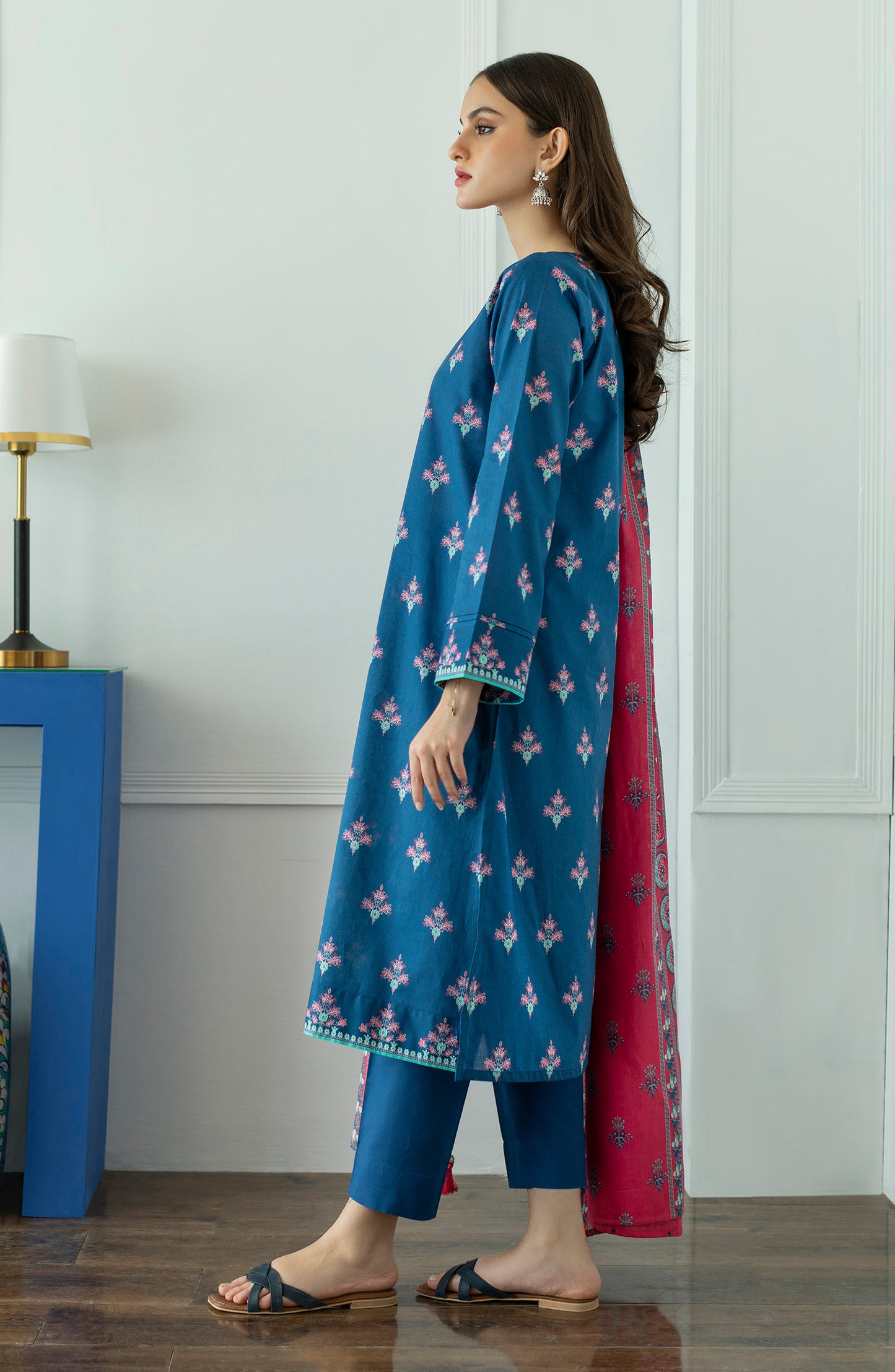 OTL-23-017/U BLUE LAWN  UNSTITCHED SHIRT DUPATTA PANTS