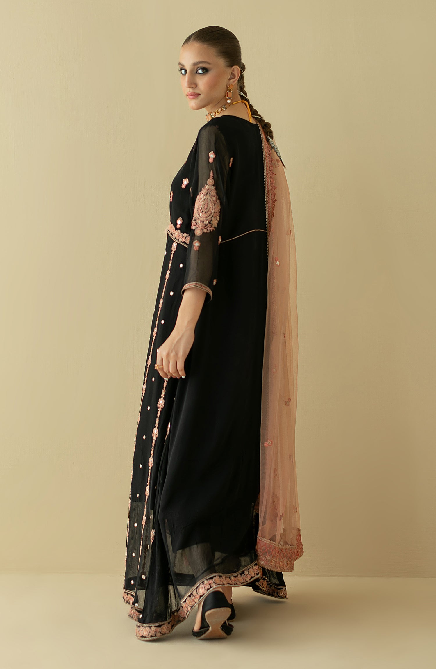 NF-SDT-22-004/S BLACK CHIFFON  READY TO WEAR SHIRT DUPATTA PANTS