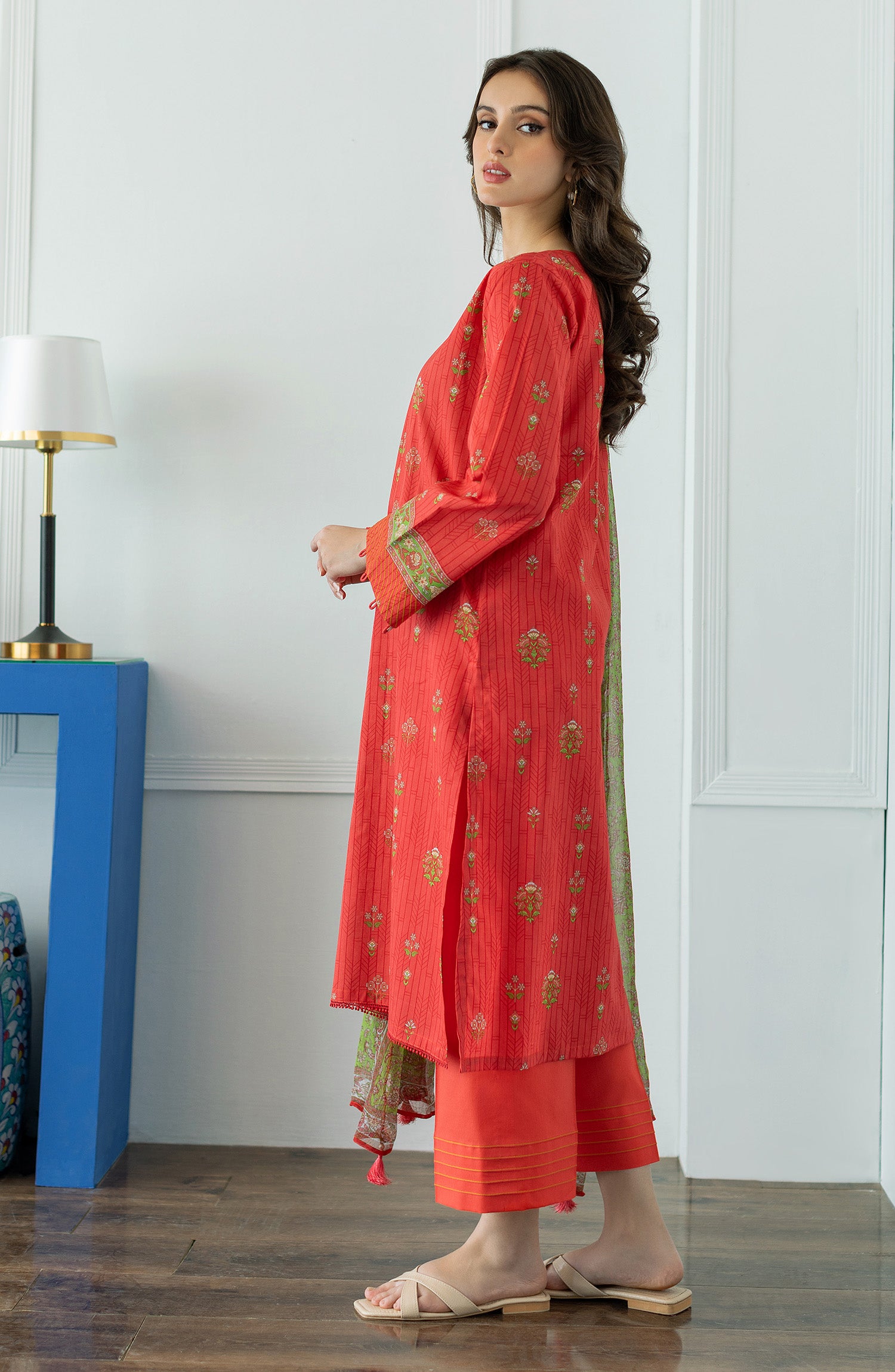 OTL-23-058/U RED LAWN  UNSTITCHED SHIRT DUPATTA PANTS