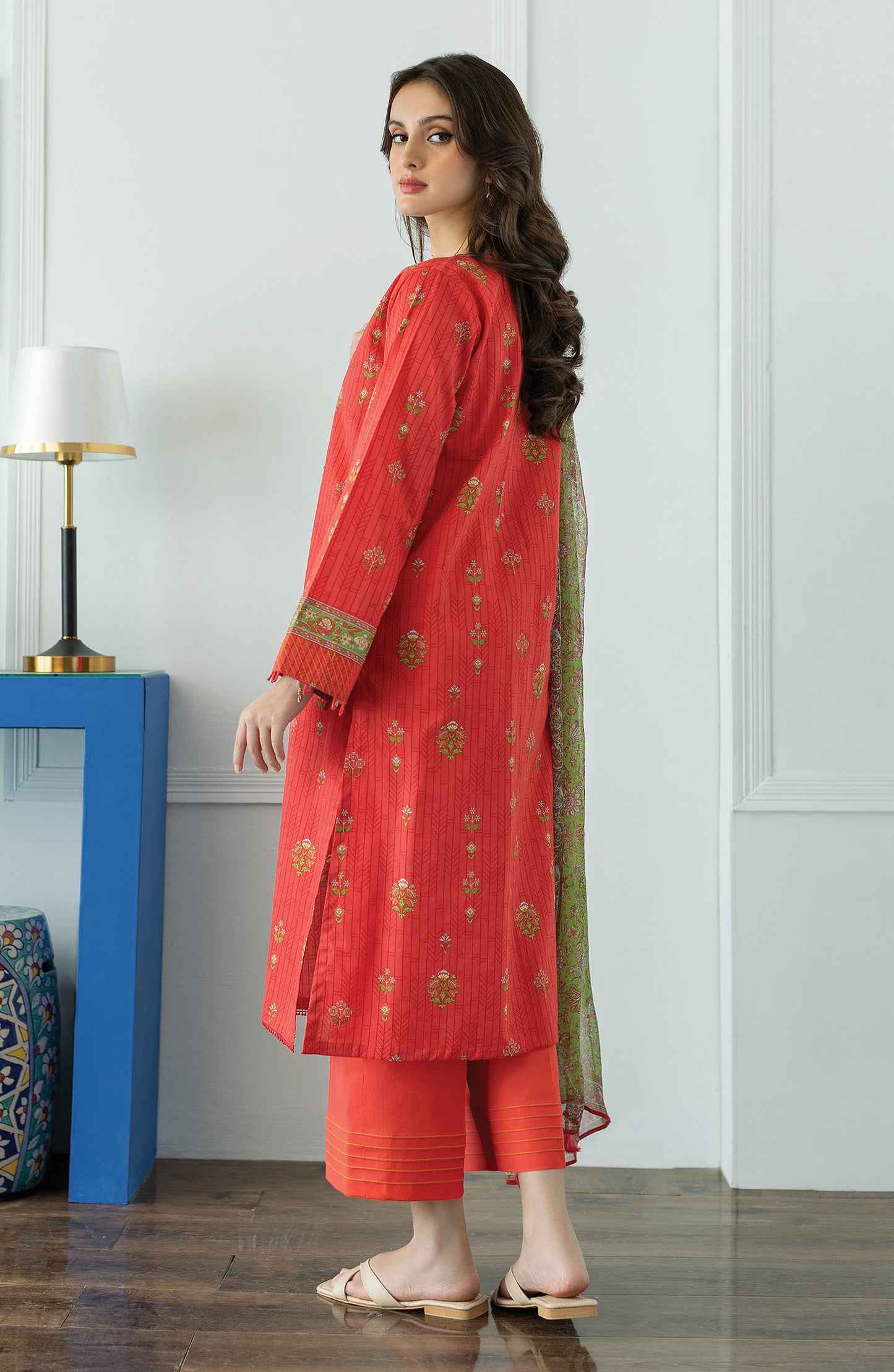 OTL-23-058/U RED LAWN  UNSTITCHED SHIRT DUPATTA PANTS