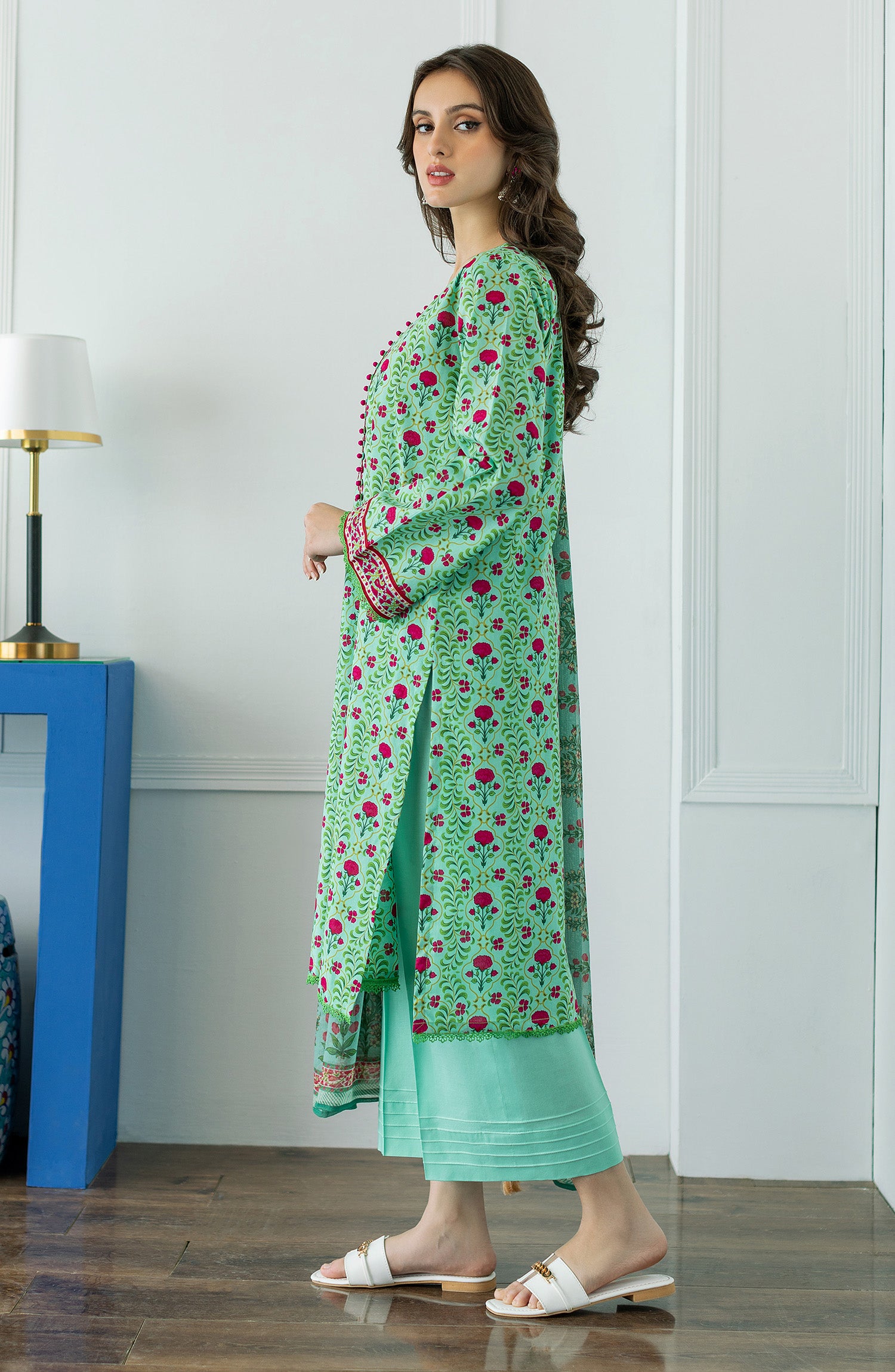 OTL-23-065/U TURQUOISE LAWN  UNSTITCHED SHIRT DUPATTA PANTS