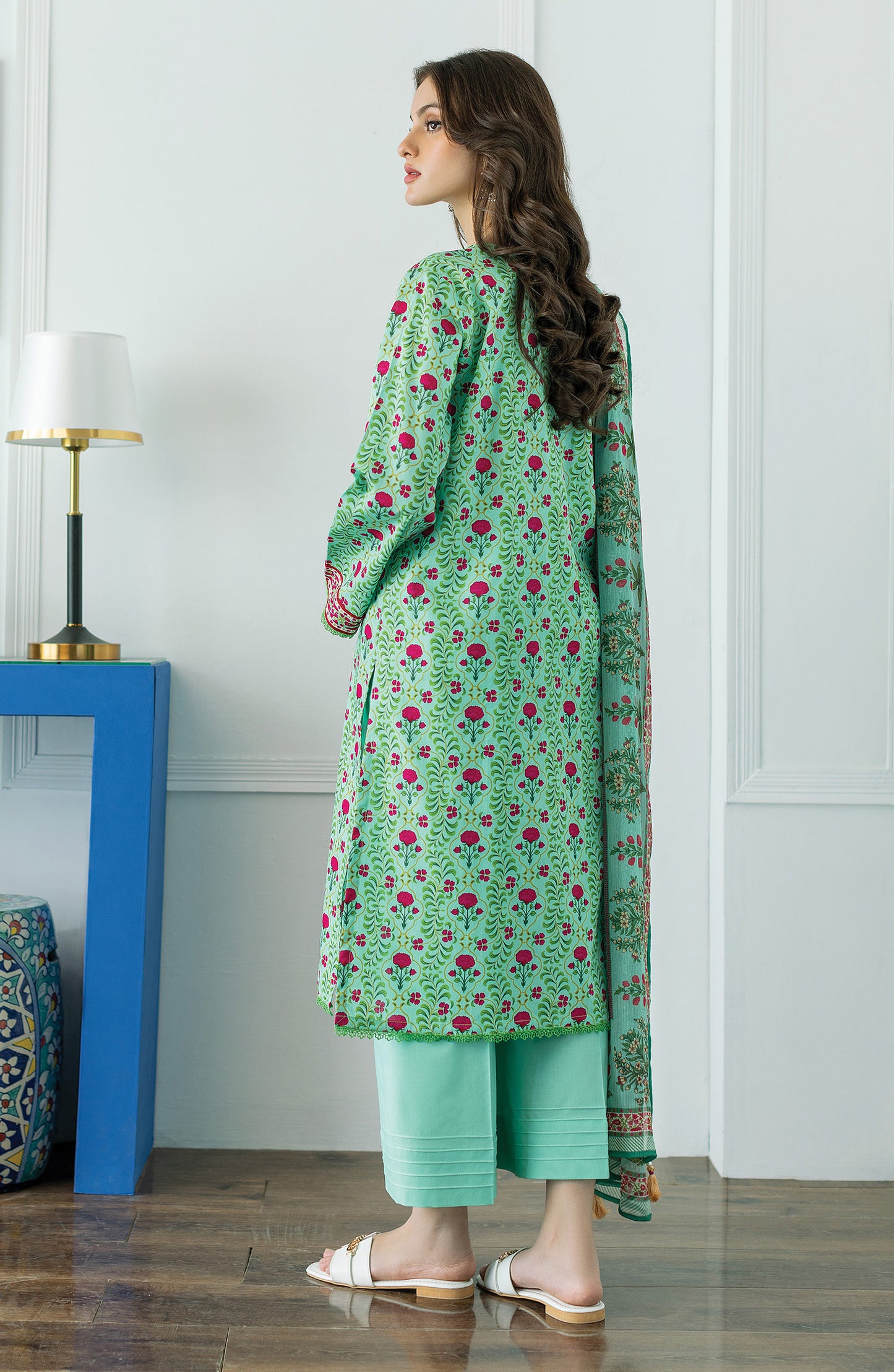 OTL-23-065/U TURQUOISE LAWN  UNSTITCHED SHIRT DUPATTA PANTS