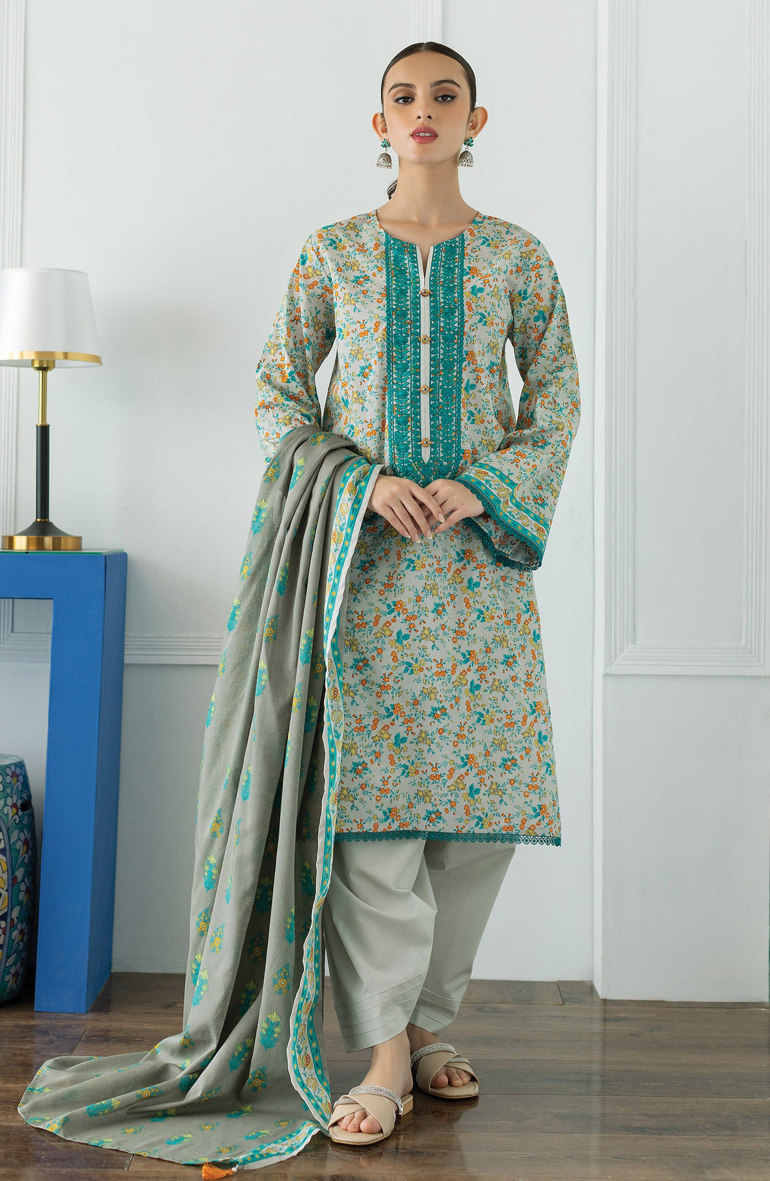 OTL-23-045/U GREY LAWN  UNSTITCHED SHIRT DUPATTA PANTS