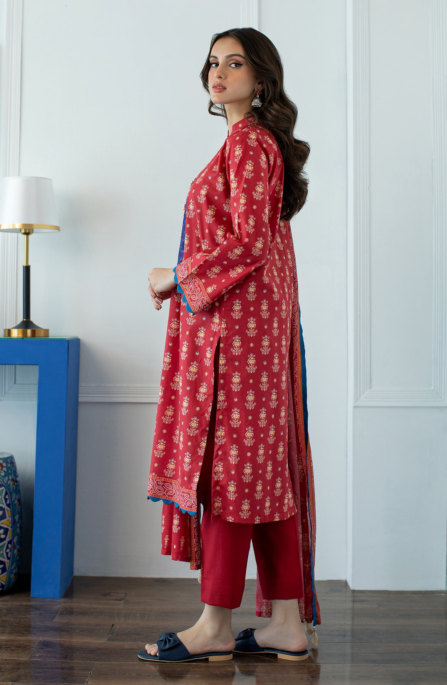 OTL-23-039/U RED LAWN  UNSTITCHED SHIRT DUPATTA PANTS