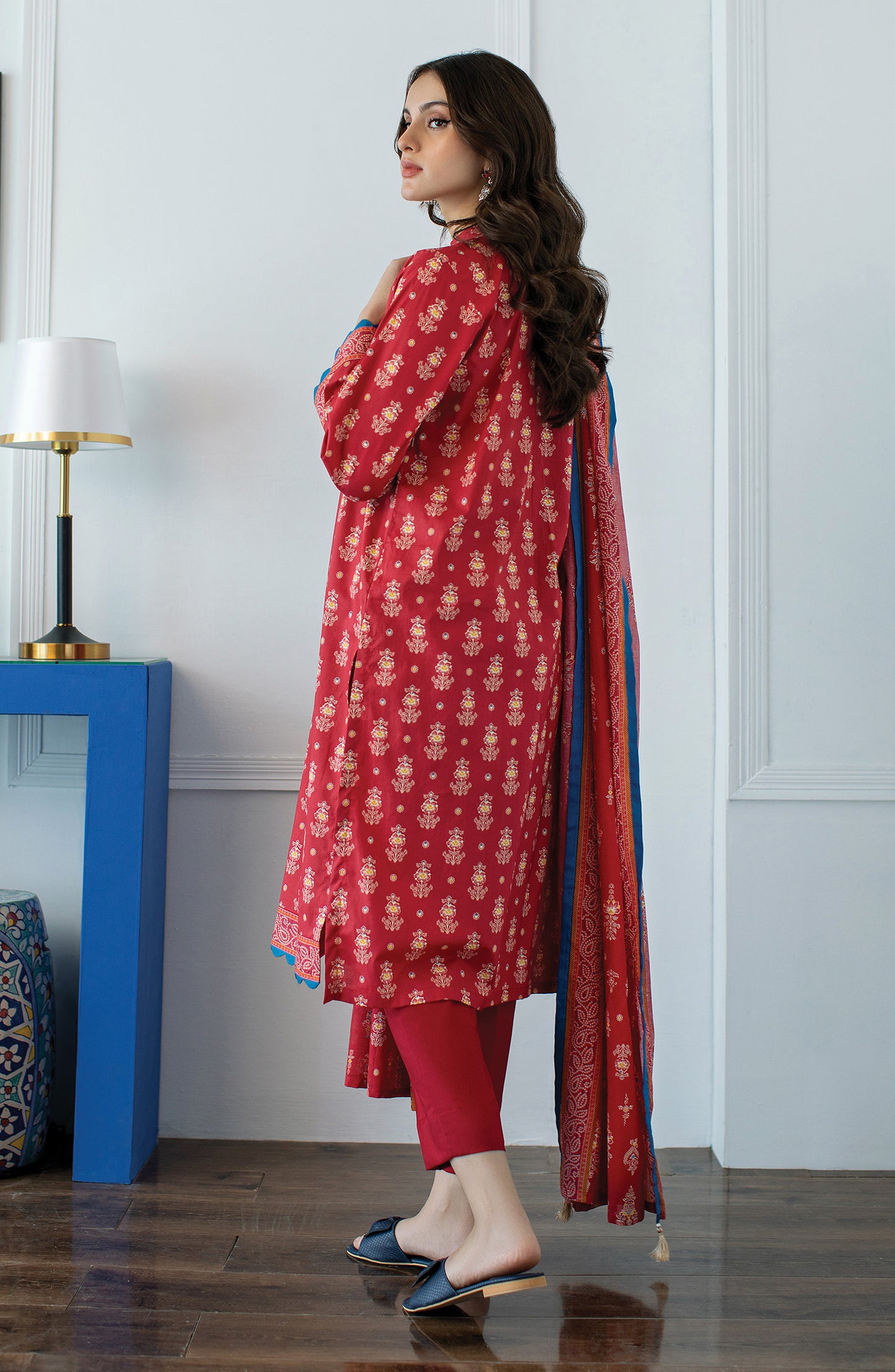 OTL-23-039/U RED LAWN  UNSTITCHED SHIRT DUPATTA PANTS