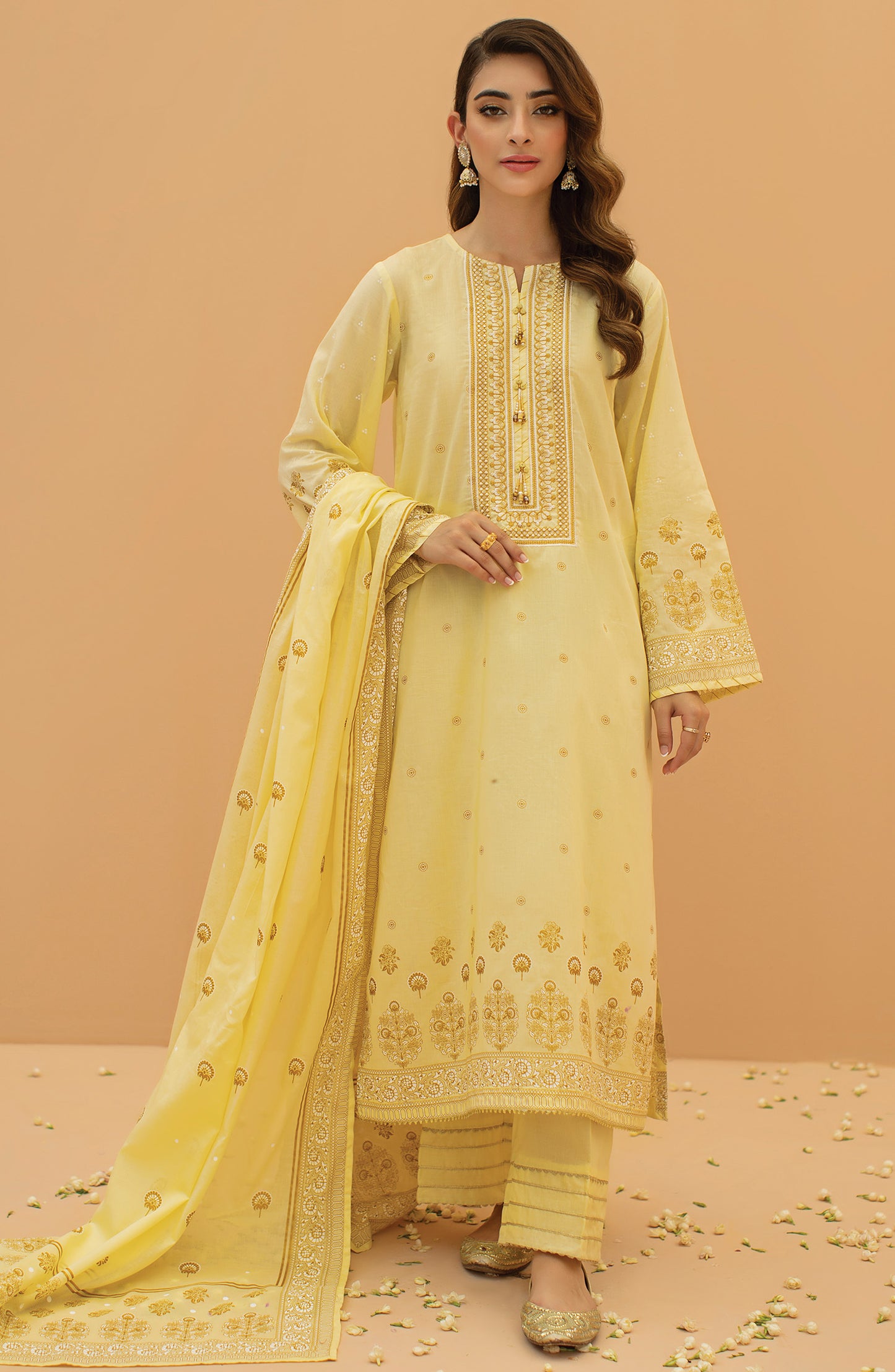 OTL-22-080/U YELLOW LAWN  UNSTITCHED SHIRT DUPATTA PANTS