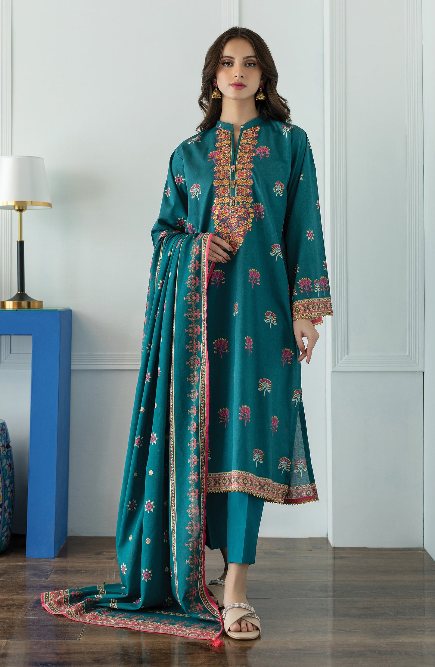 OTL-23-027/U TEAL LAWN  UNSTITCHED SHIRT DUPATTA PANTS