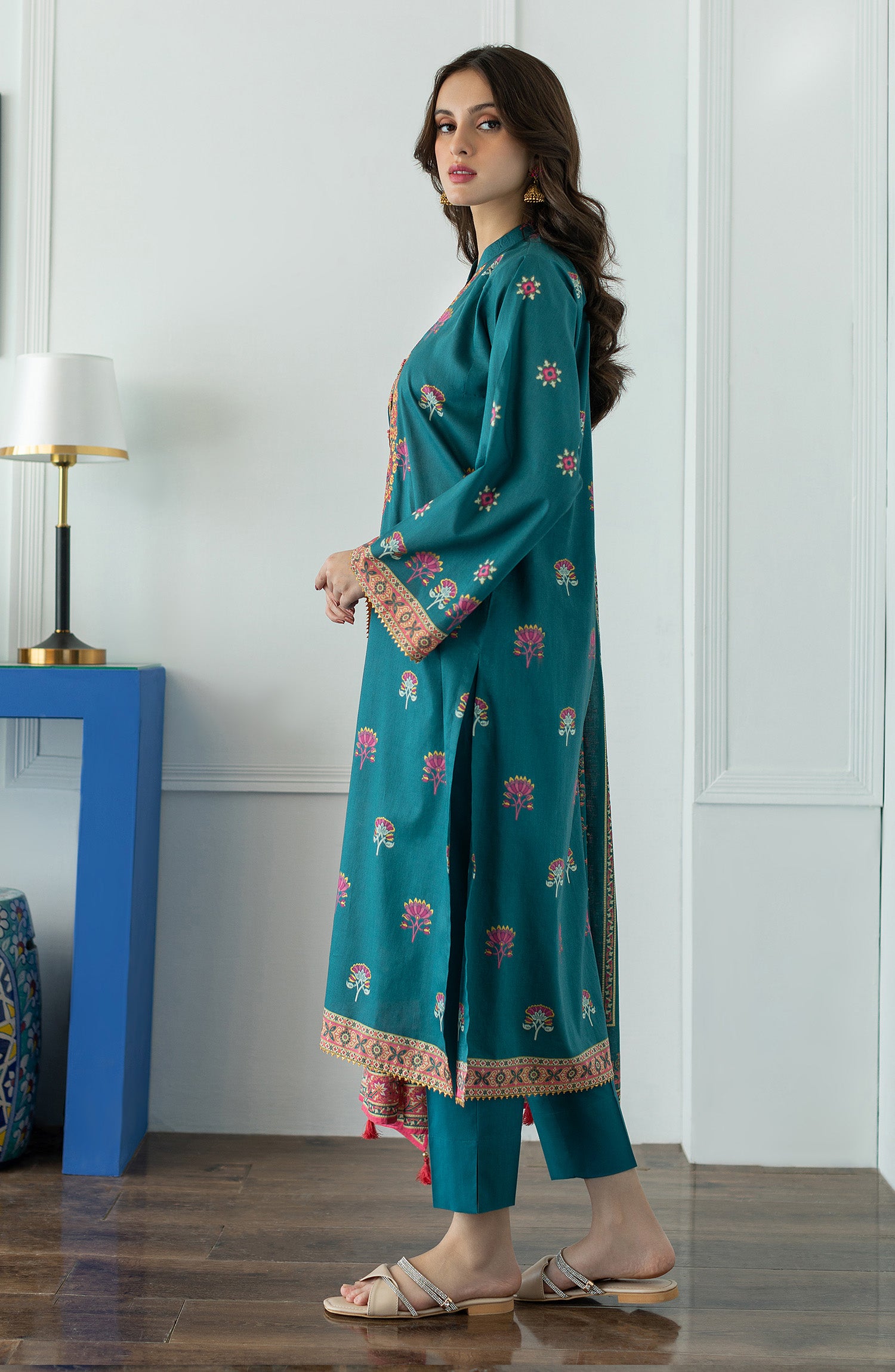 OTL-23-027/U TEAL LAWN  UNSTITCHED SHIRT DUPATTA PANTS