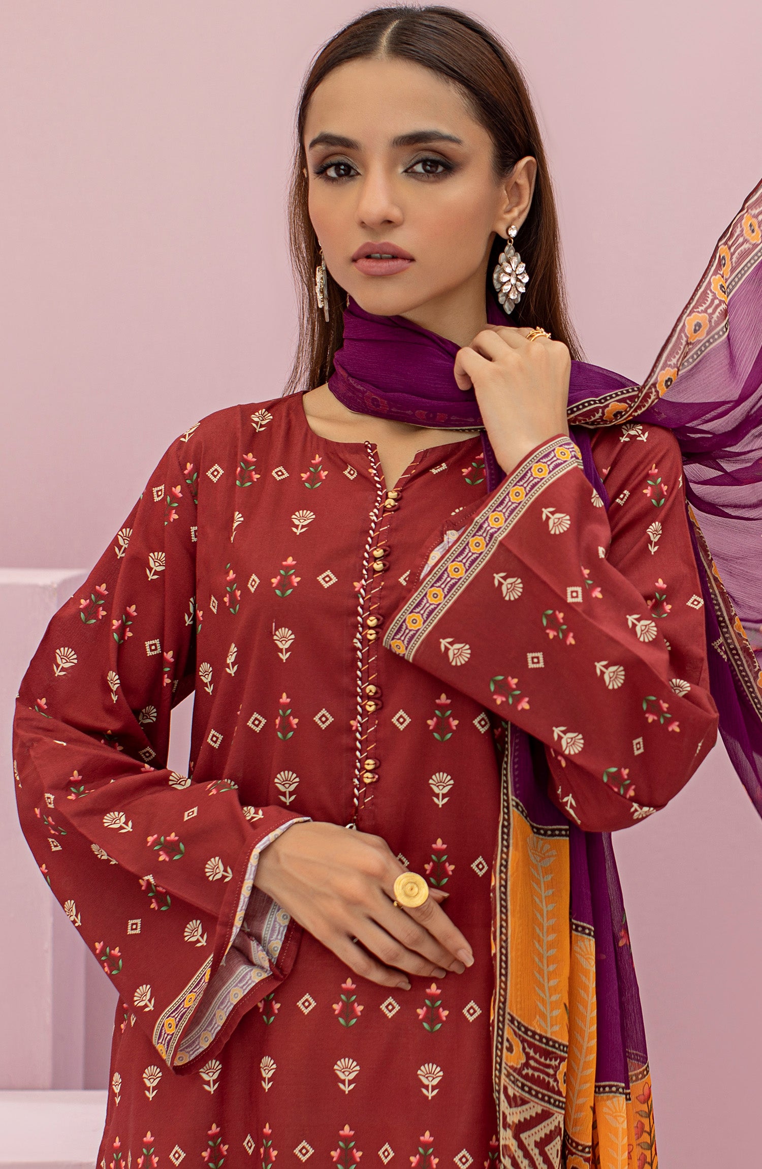 NRDS-22-037/U MAROON LAWN  UNSTITCHED SHIRT DUPATTA