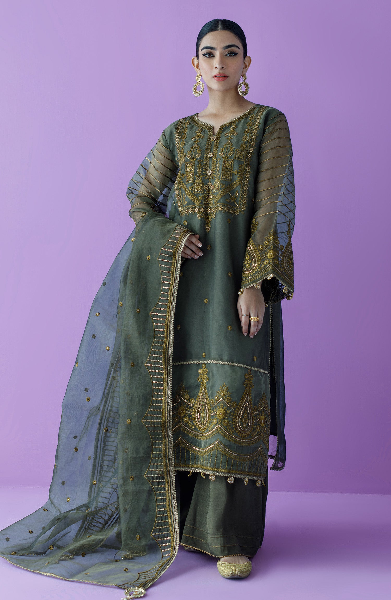 OTLF-23-030 GREEN COTTON  UNSTITCHED SHIRT DUPATTA PANTS