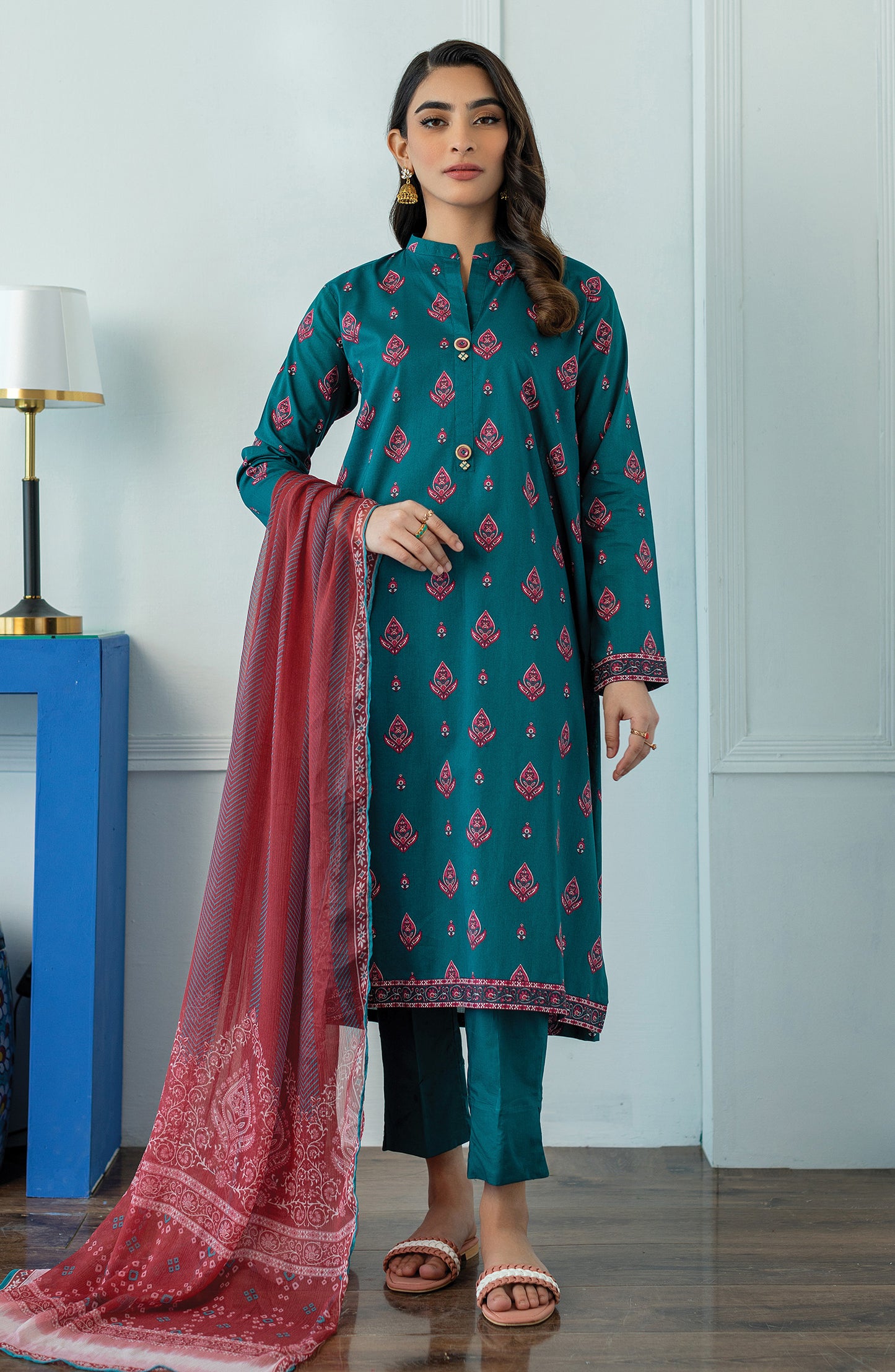 OTL-23-092/U TEAL LAWN  UNSTITCHED SHIRT DUPATTA PANTS