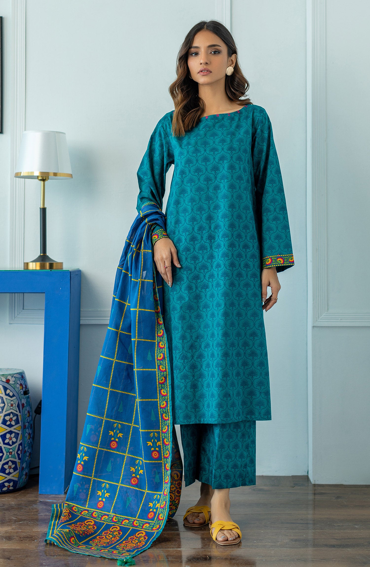 OTL-23-054/U TEAL LAWN  UNSTITCHED SHIRT DUPATTA PANTS