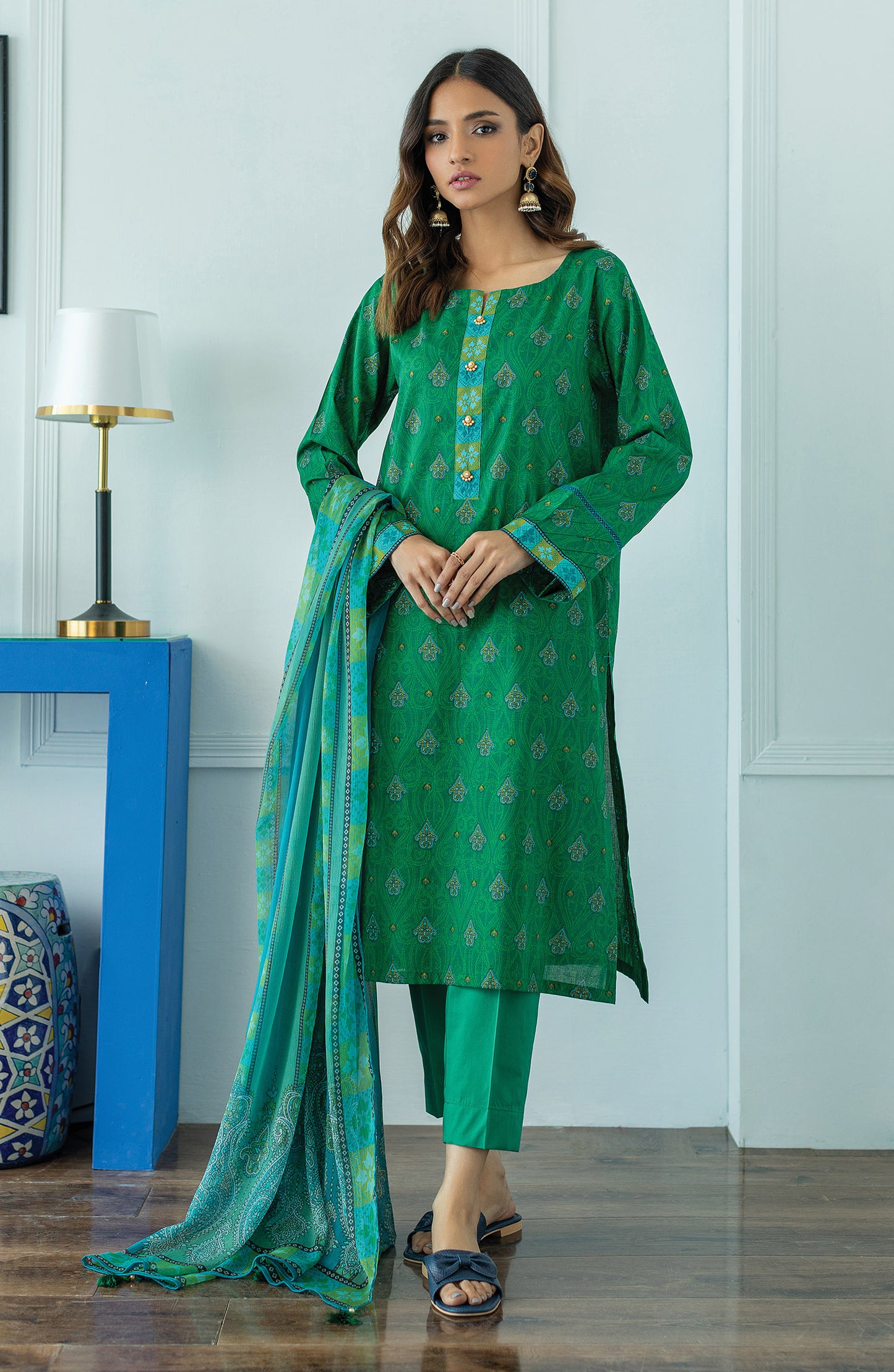 OTL-23-093/U GREEN LAWN  UNSTITCHED SHIRT DUPATTA PANTS