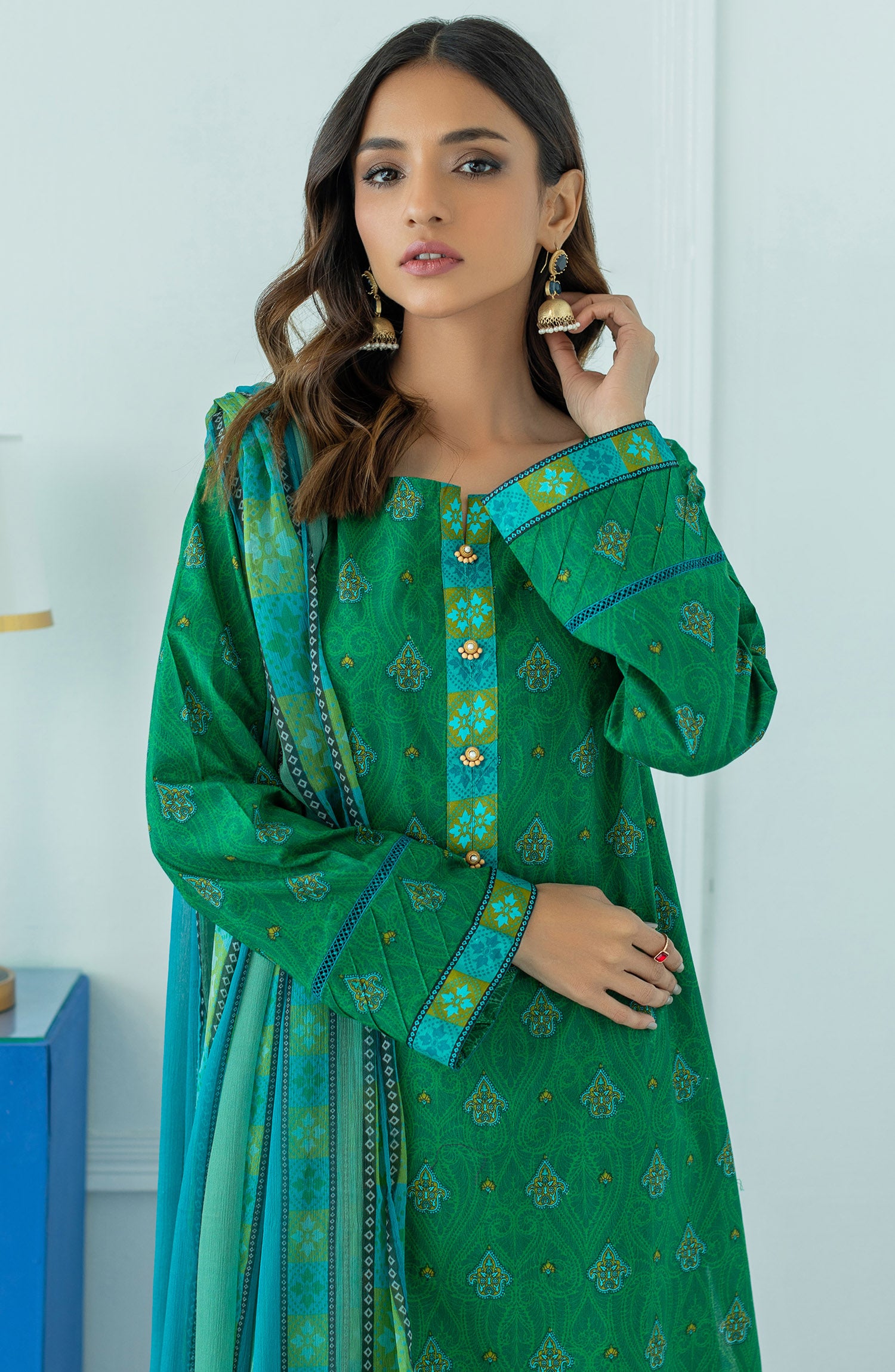 OTL-23-093/U GREEN LAWN  UNSTITCHED SHIRT DUPATTA PANTS