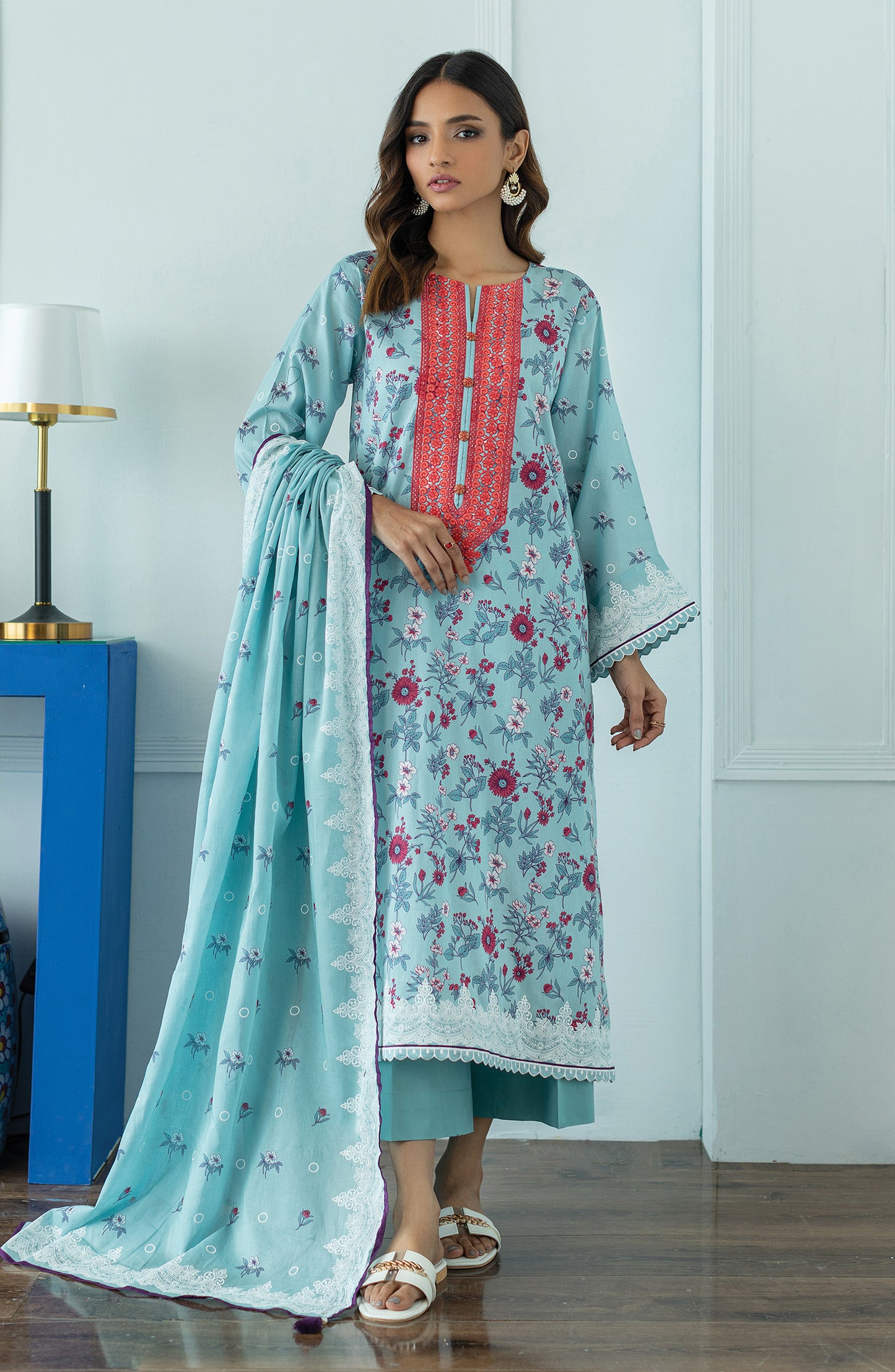 OTL-23-012/U TEAL LAWN  UNSTITCHED SHIRT DUPATTA PANTS