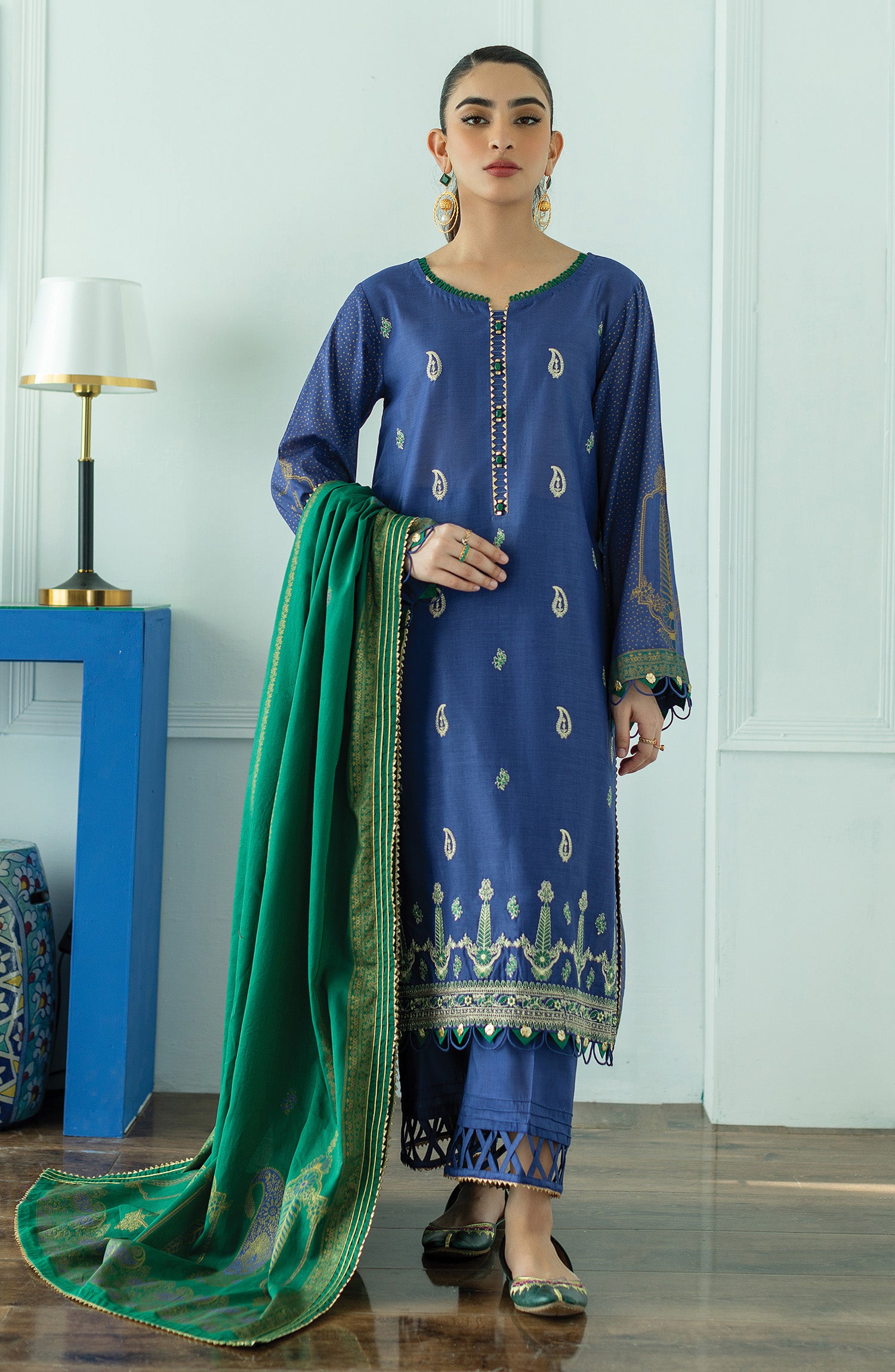 OTL-23-098/U BLUE LAWN  UNSTITCHED SHIRT DUPATTA PANTS