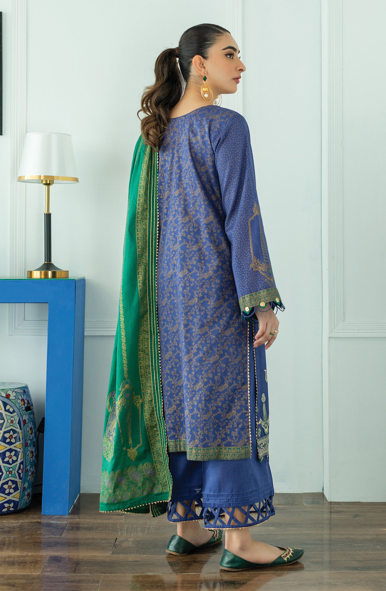 OTL-23-098/U BLUE LAWN  UNSTITCHED SHIRT DUPATTA PANTS