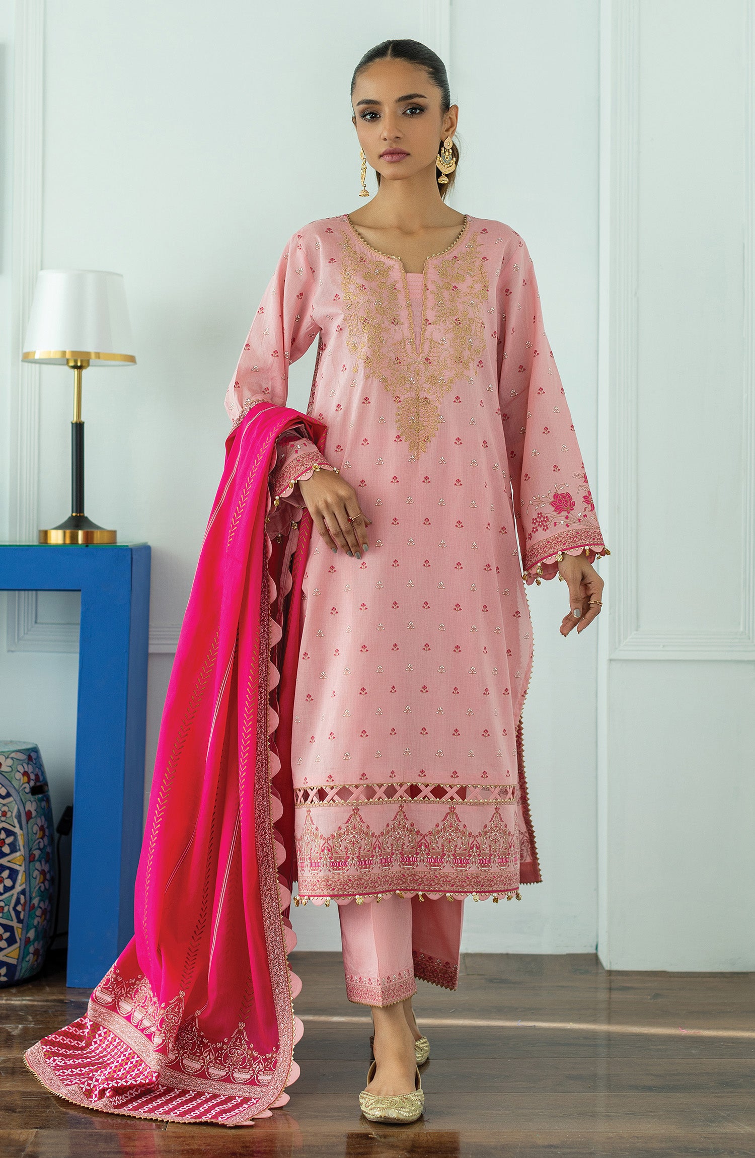 OTL-23-102/U L. PINK LAWN  UNSTITCHED SHIRT DUPATTA PANTS