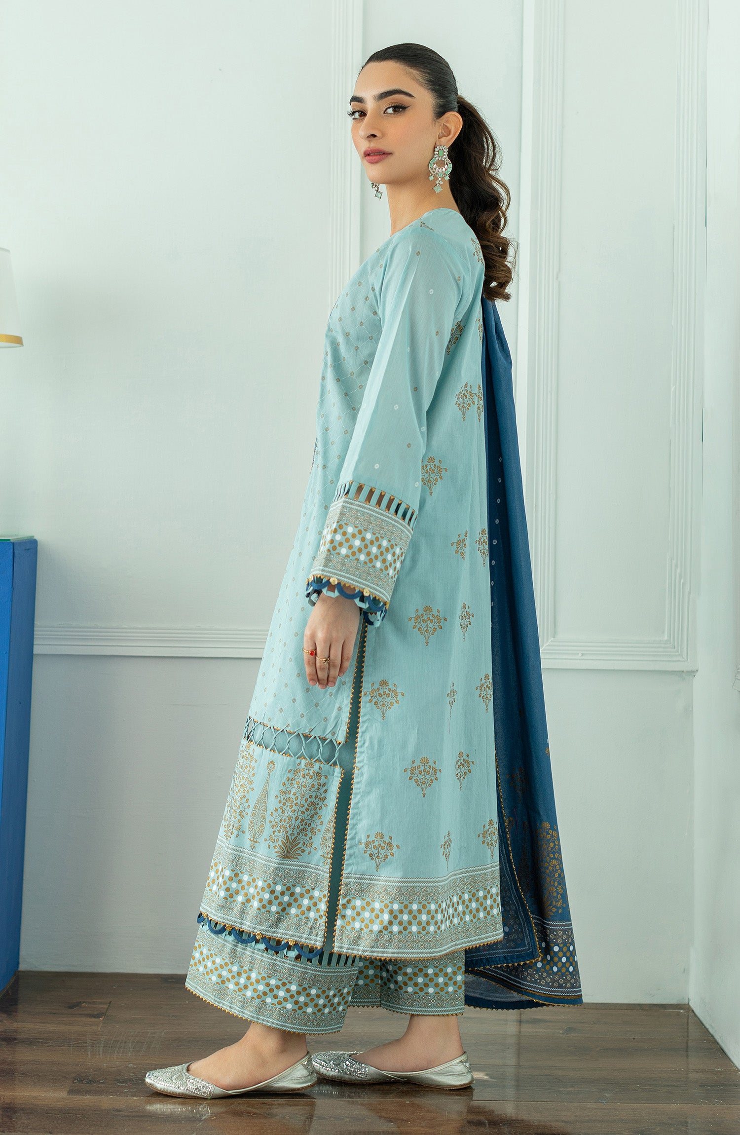 OTL-23-099/U L. BLUE LAWN  UNSTITCHED SHIRT DUPATTA PANTS