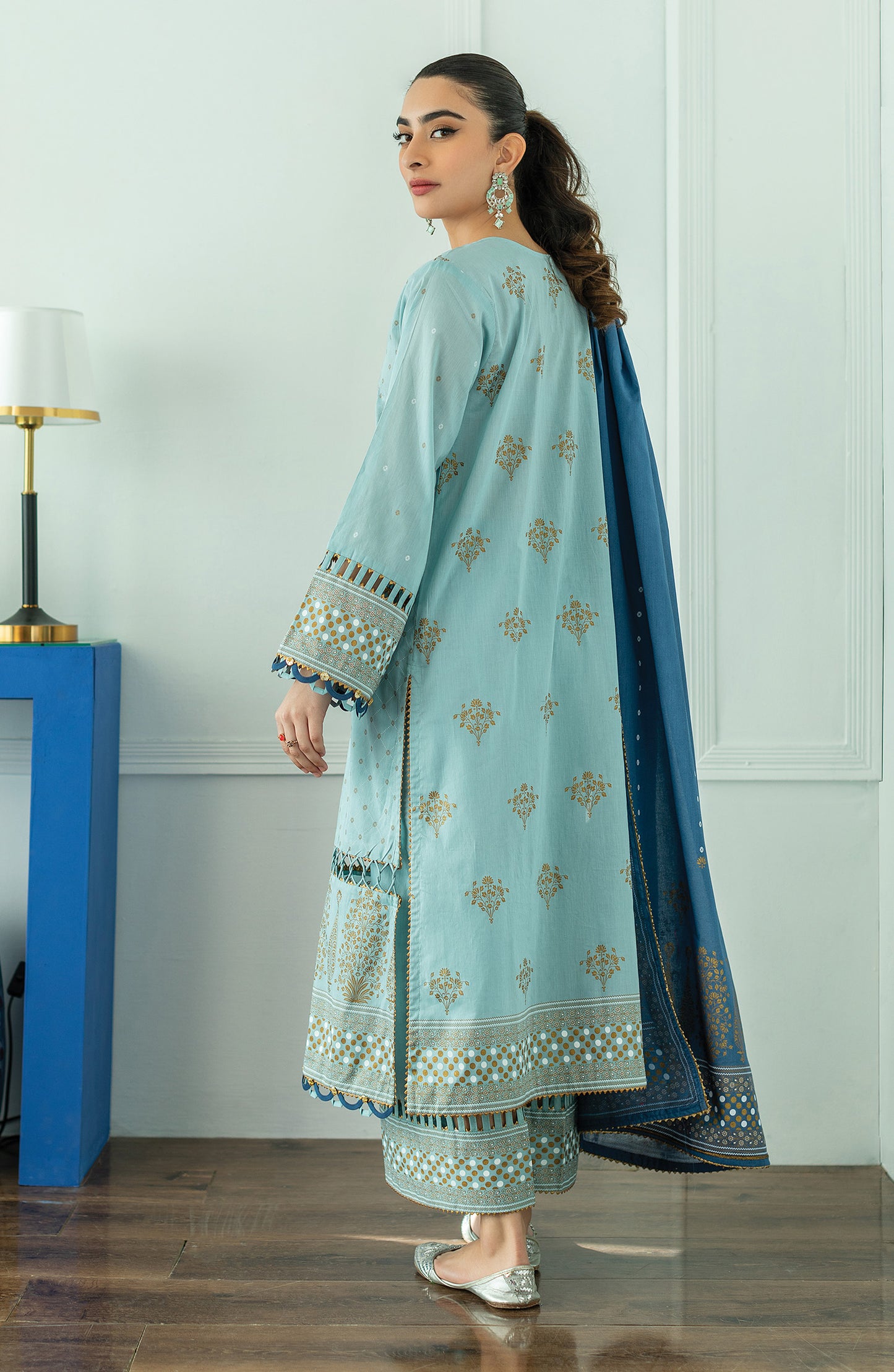 OTL-23-099/U L. BLUE LAWN  UNSTITCHED SHIRT DUPATTA PANTS